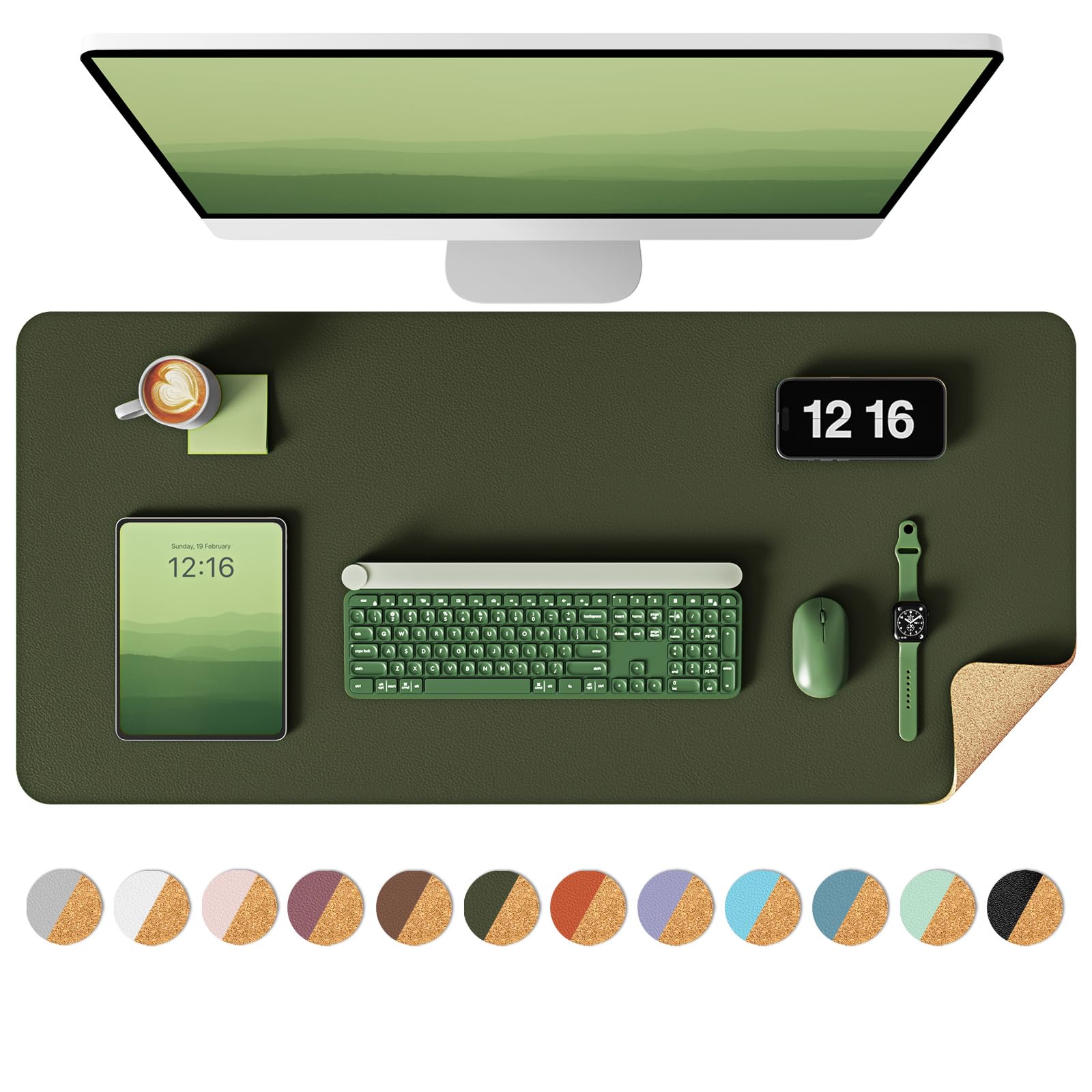 Ysagi Double-Sided Desk Pad, 31.5'X15.7' Leather Desk Mat, Eco Cork Desk Pad Protector,Large Mouse Pad,Waterproof Desk Blotter