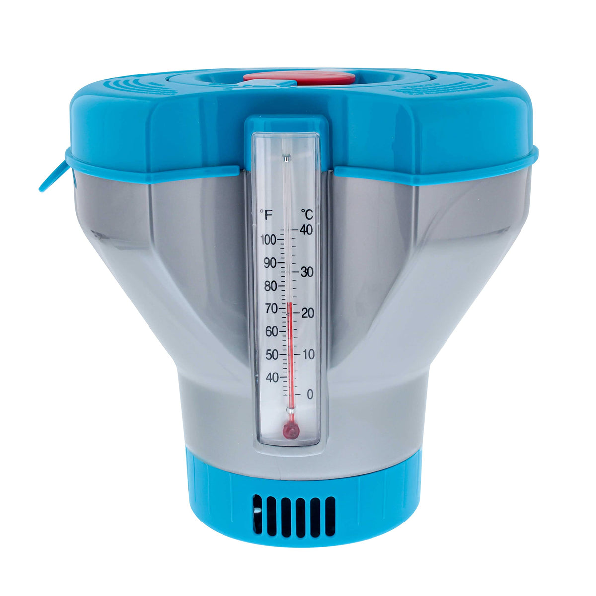 U.S. Pool Supply Deluxe Pool Chlorine Floater Dispenser With 100 F Thermometers On Each Side, Pop-Up Refill Indicator - Large Ca