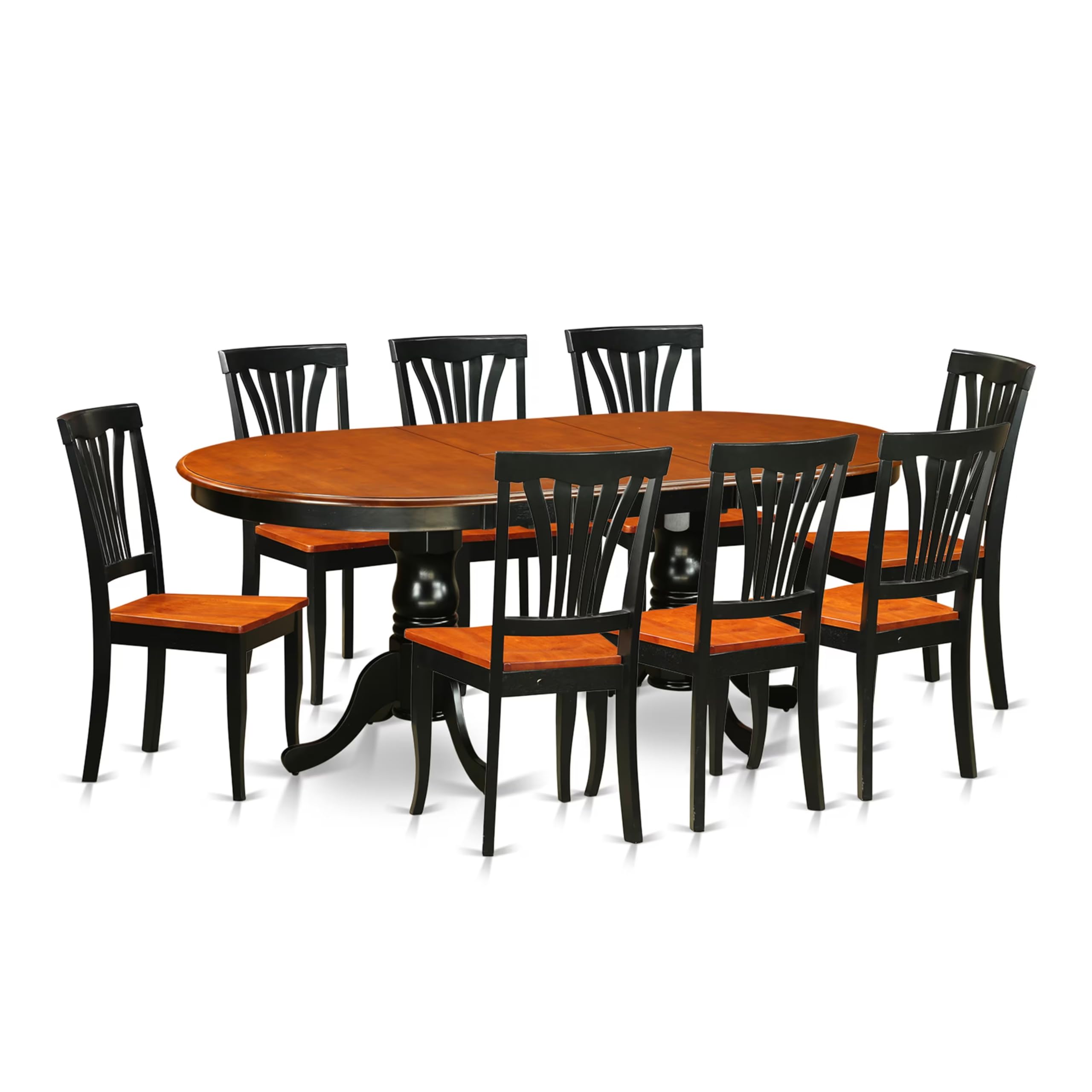 East West Furniture PLAV9-BCH-W 9 Piece Dining Set Includes an Oval Dining Room Table with Butterfly Leaf and 8 Kitchen Chairs, 42x78 Inch, Black & Cherry