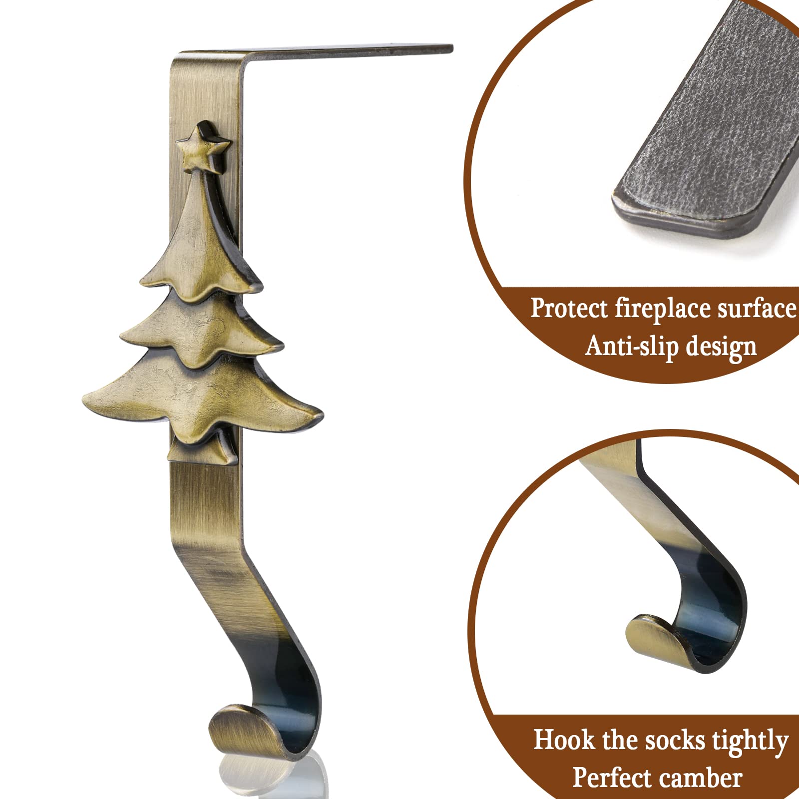 Oufini Christmas Stocking Holders For Mantle-Christmas Stocking Hangers For Mantel Set 4,Stocking Hooks For Mantle, Stocking Hol