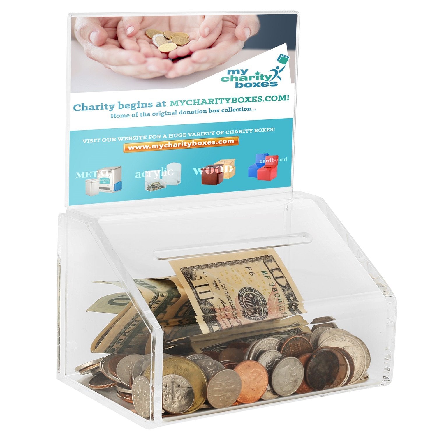 Mcb Acrylic Donation & Ballot Box, Voting Or Comment Box, Raffles & Drawing, With Display Sign Holder And Safety Lock 8'X 6'X