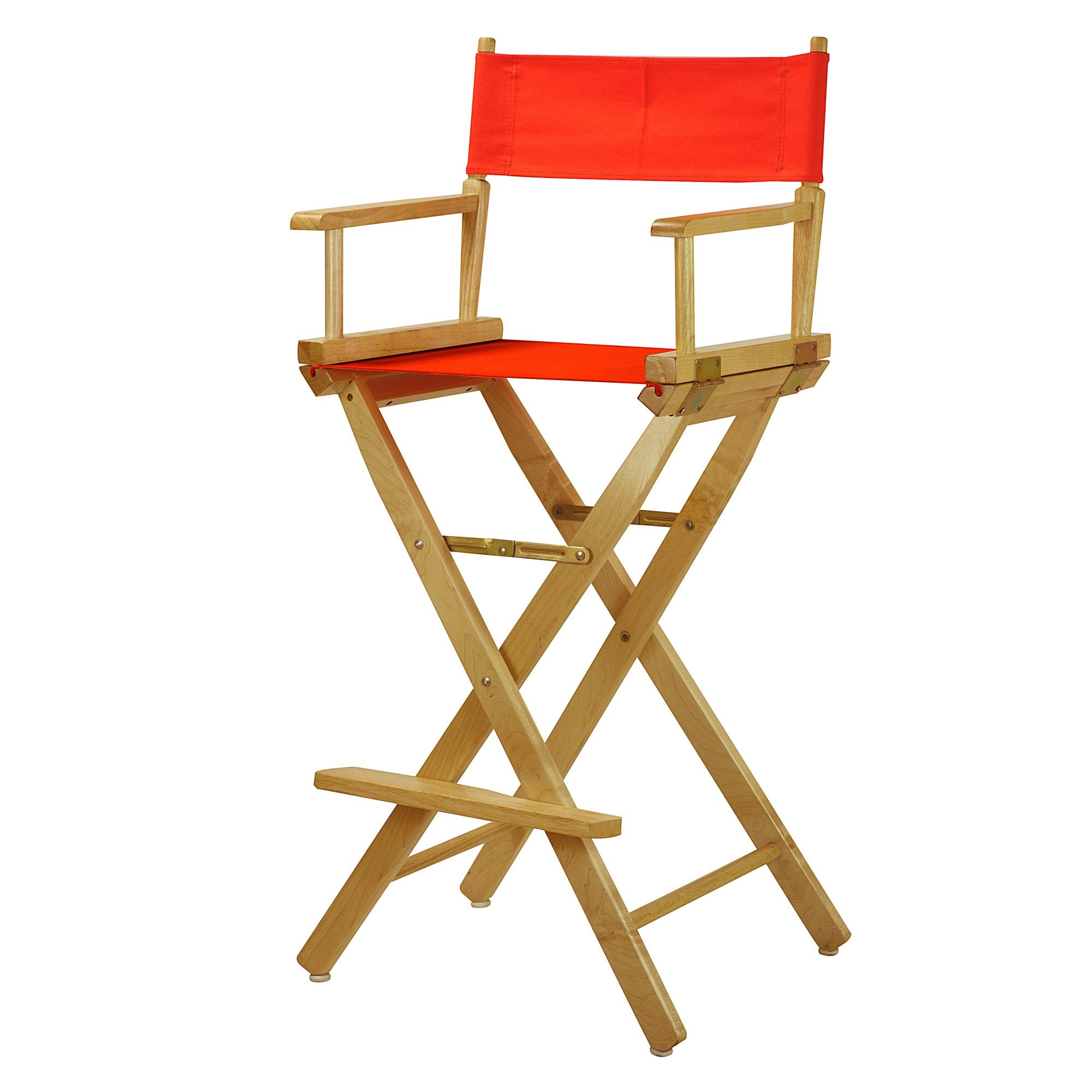 Casual Home 30" Director'S Chair Natural Frame-With Orange Canvas, Bar Height