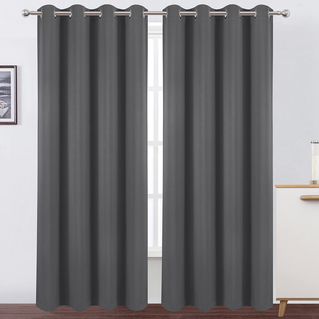 Lemomo 100% Blackout Curtains 52 X 95 Inch/Grey Curtains 2 Panels With Black Lining Room Darkening Thermal Insulated Bedroom Cur