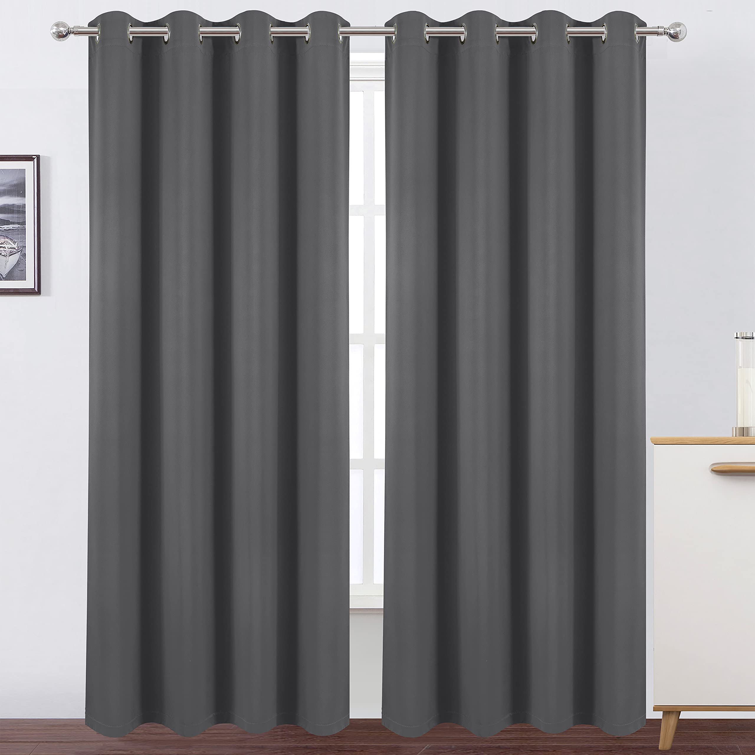 Lemomo 100% Blackout Curtains 52 X 95 Inch/Grey Curtains 2 Panels With Black Lining Room Darkening Thermal Insulated Bedroom Cur