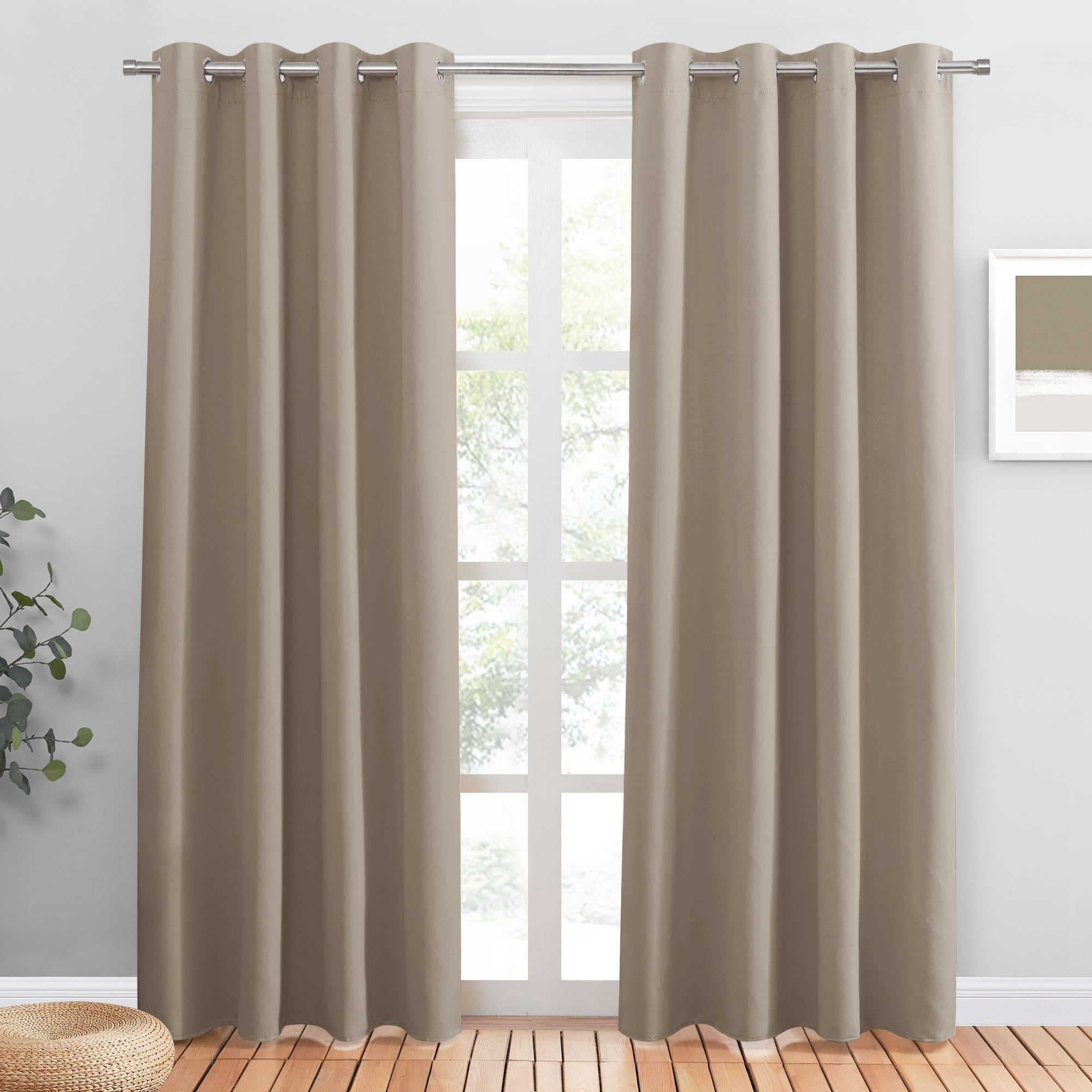 PONY DANCE Light Taupe Blackout Curtains - Thermal Isulated Room Darkening Drapes for Bedroom/Living Room, Set of 2 Curtain Pane
