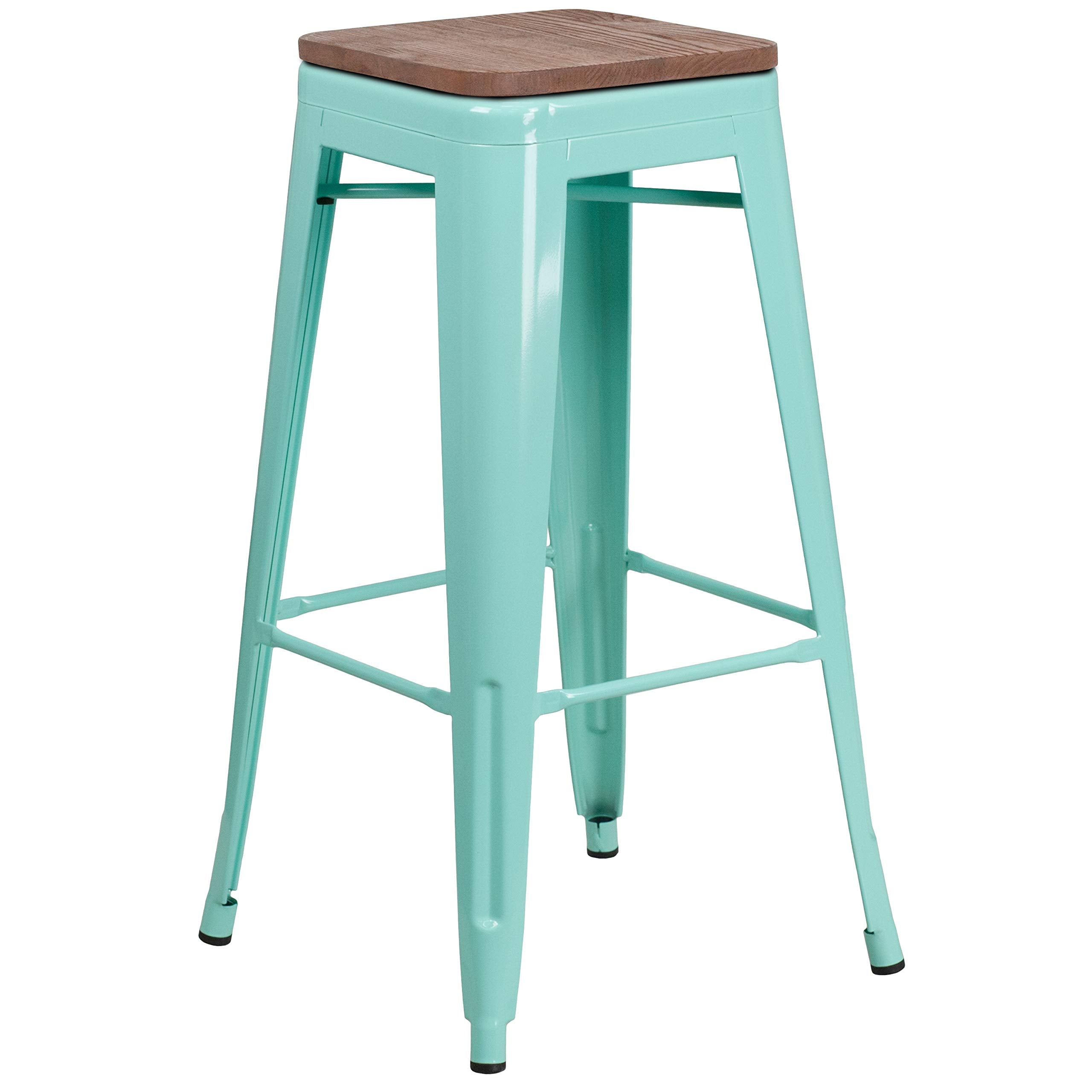 Flash Furniture 30' High Backless Mint Green Barstool With Square Wood Seat