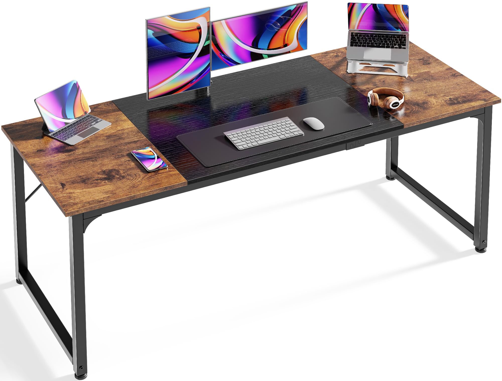 Huuger Computer Desk, 63 Inch Office Desk, Gaming Desk With Storage, Writing Desk Work Desk For Home Office, Study, Modern Simple Desk, Large Legroom, Metal Frame, Rustic Brown And Black