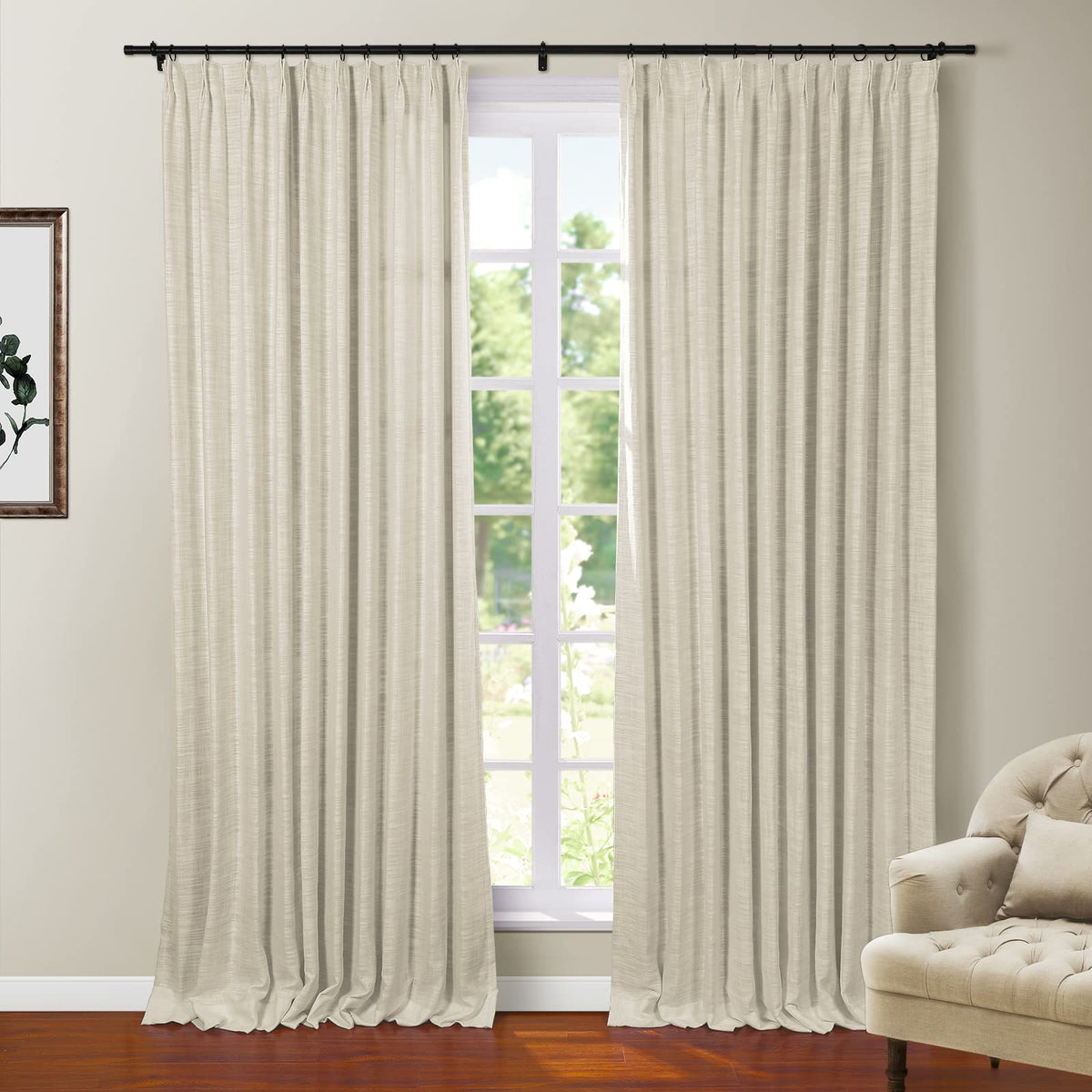 Twopages Polyester Linen Heavy Weight Blackout Curtain With Pinch Pleat And Back Tab Top Window Treatment Panel For Bedroom Grey