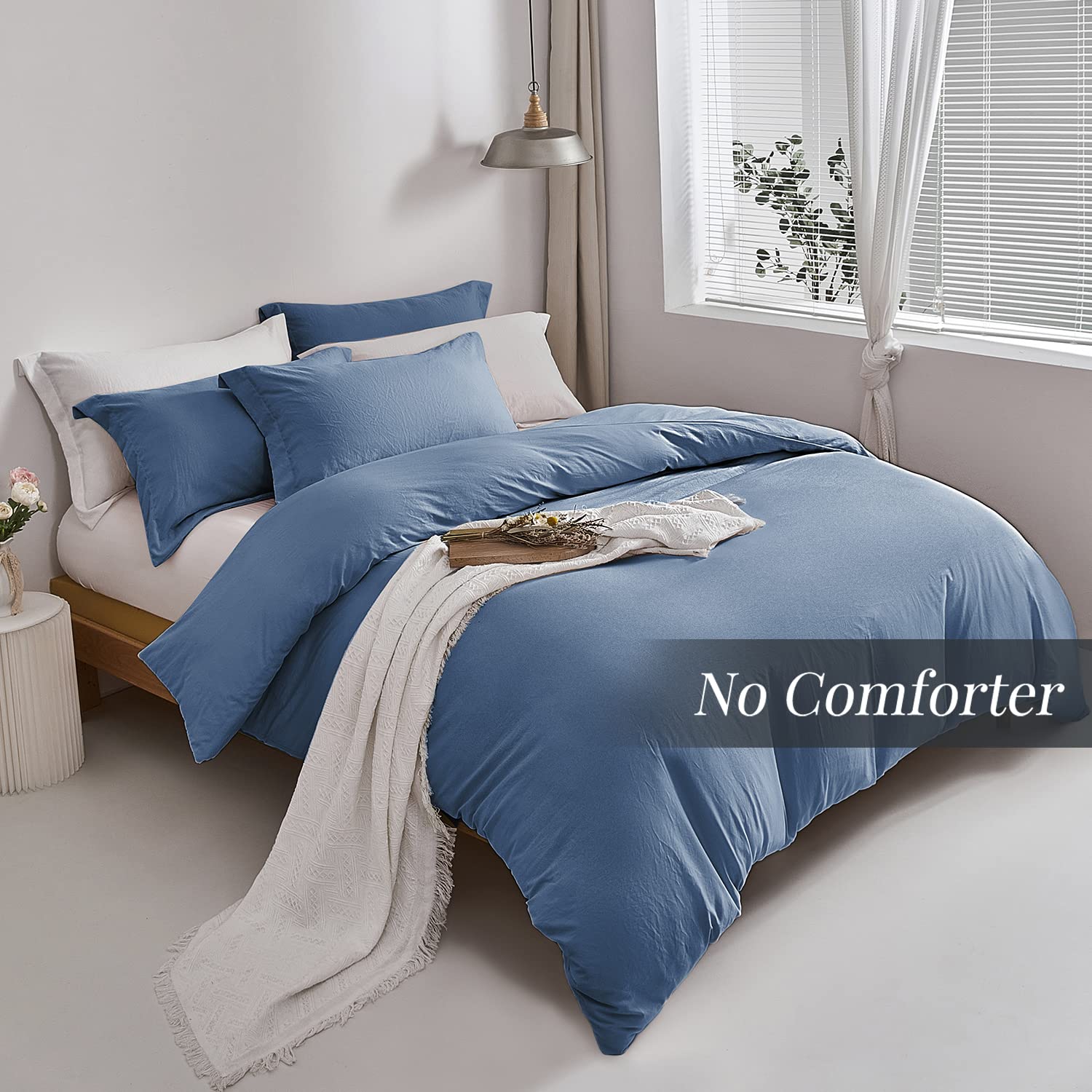 Mildly Super Soft Duvet Cover - 100% Washed Microfiber Light Denim Comforter Cover Set 3 Pieces With Zipper Closure & Corner Tie