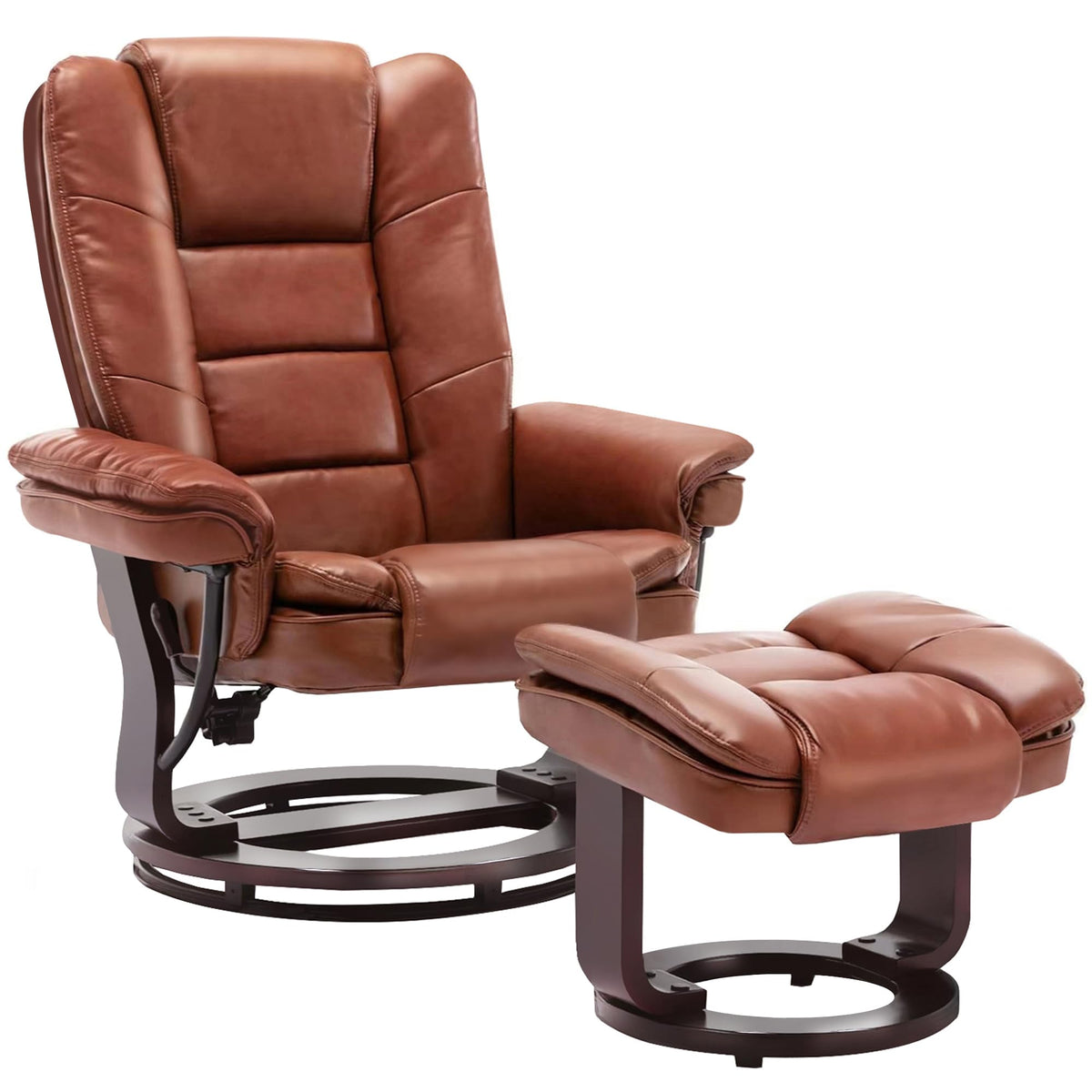 Jc Home Argus Swivel Recliner With Ottoman, Pu Leather & Wood Base Reclining Chair With Footrest, Ultra-Plush Double Foam For Li