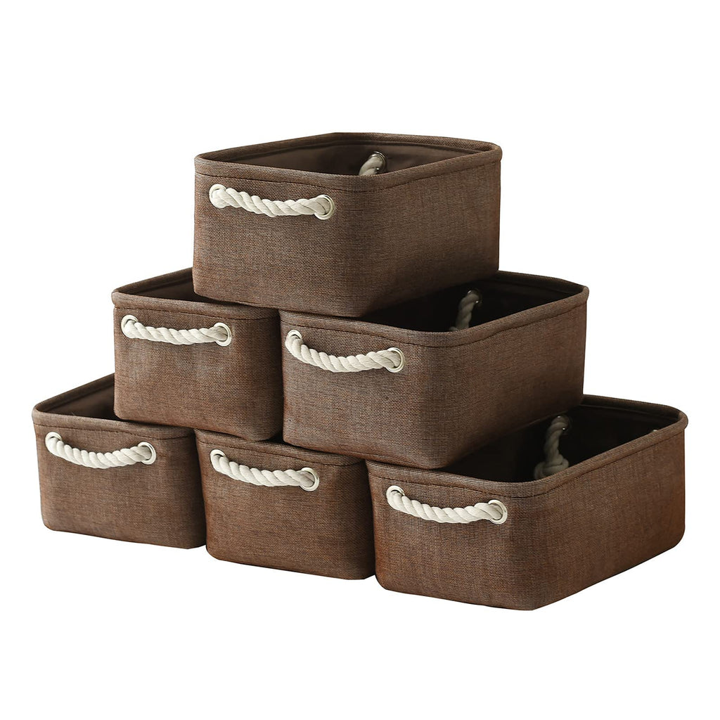 TheWarmHome Storage Basket for Organizing - 12x8x5 inch Small 6 Pack Collapsible Storage Bin for Shelves with Handles, Canves St
