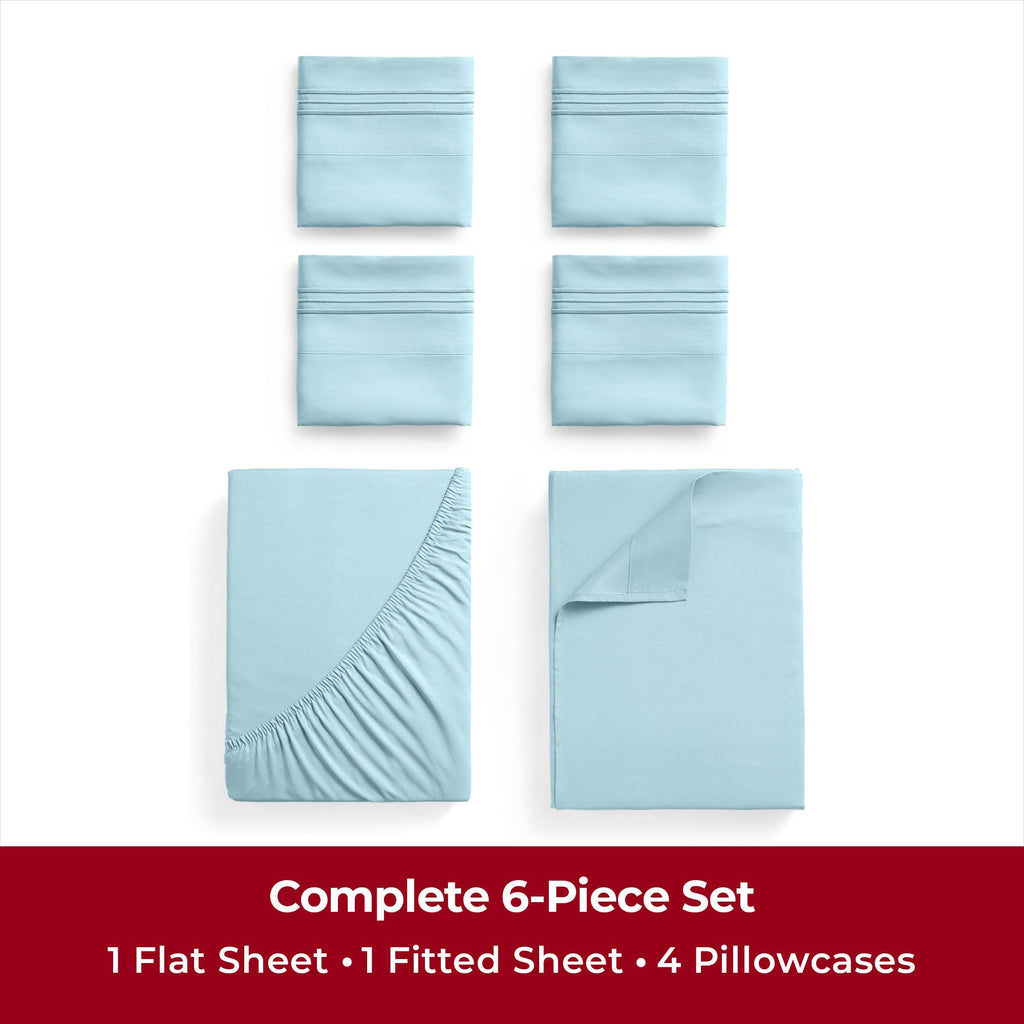 Mellanni California King Sheet Set - 6-Piece Iconic Collection Bedding, (Including 4 Pillowcases), 16-Inch Deep Pocket, Easy Care, Extra Soft, Cooling Sheets, Brushed Microfiber - Aqua