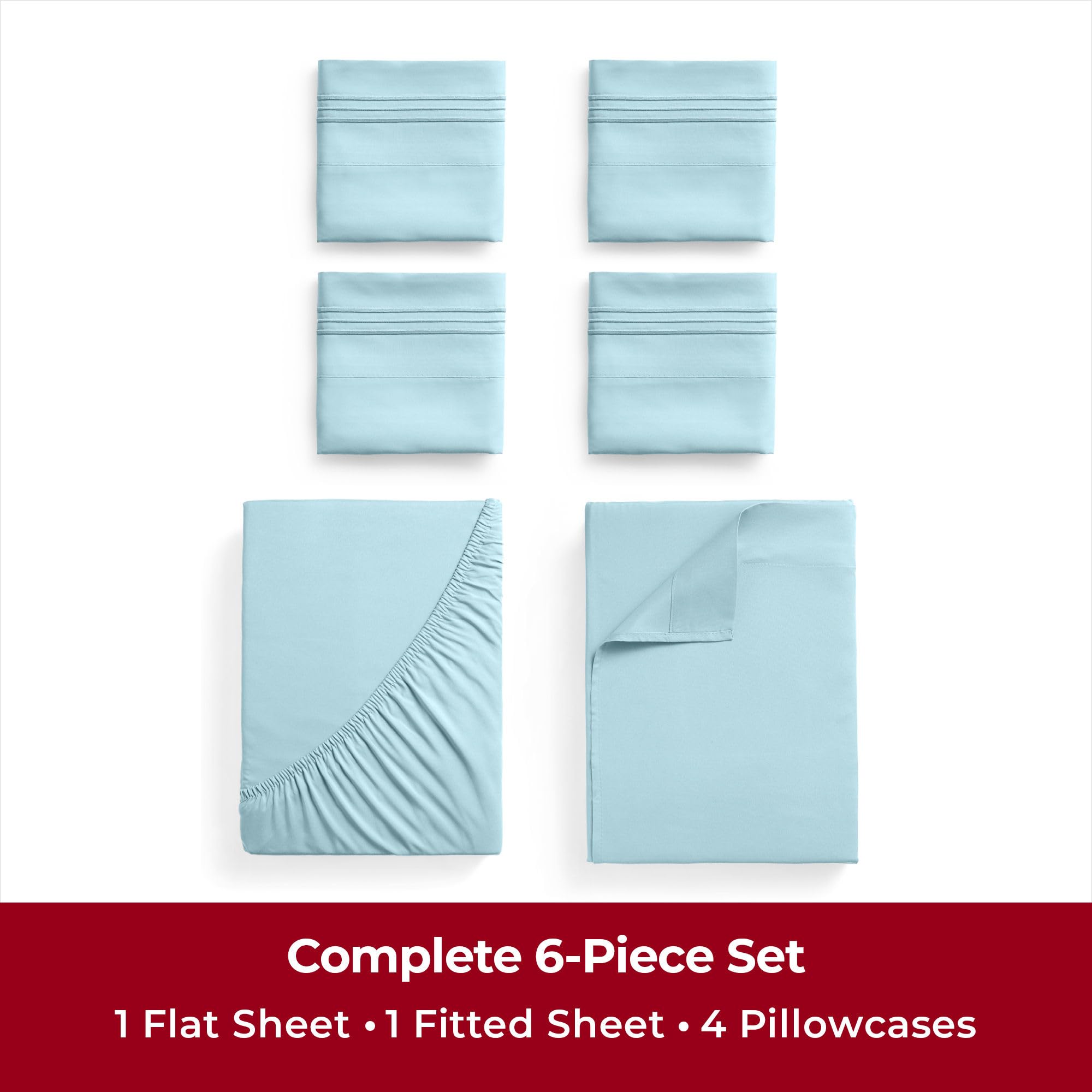 Mellanni California King Sheet Set - 6-Piece Iconic Collection Bedding, (Including 4 Pillowcases), 16-Inch Deep Pocket, Easy Care, Extra Soft, Cooling Sheets, Brushed Microfiber - Aqua