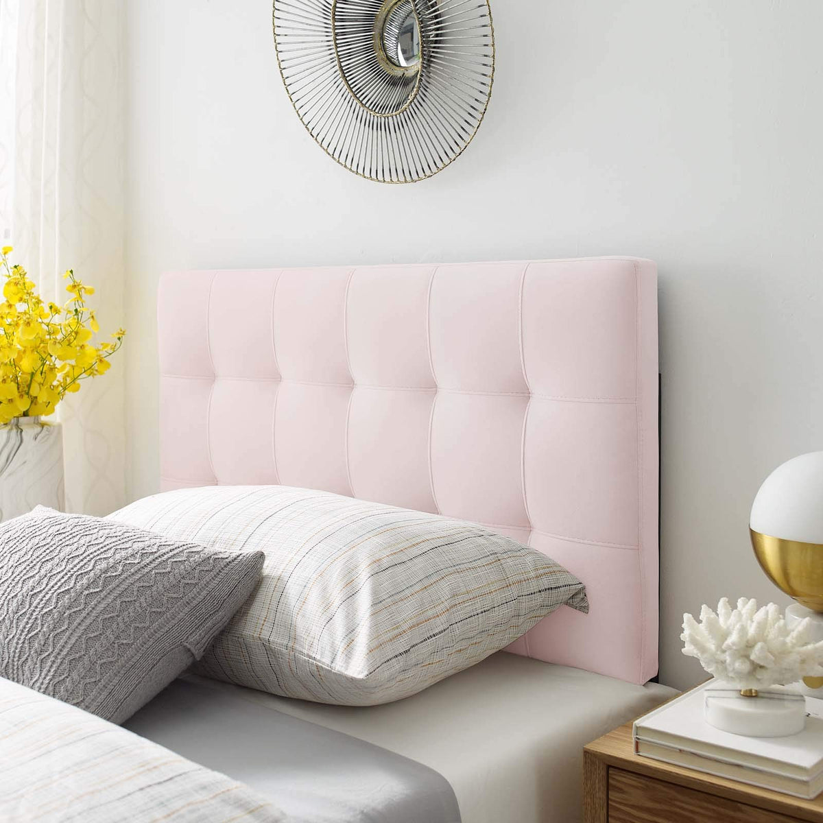 Modway Lily Biscuit Tufted Twin Performance Velvet Headboard, Pink