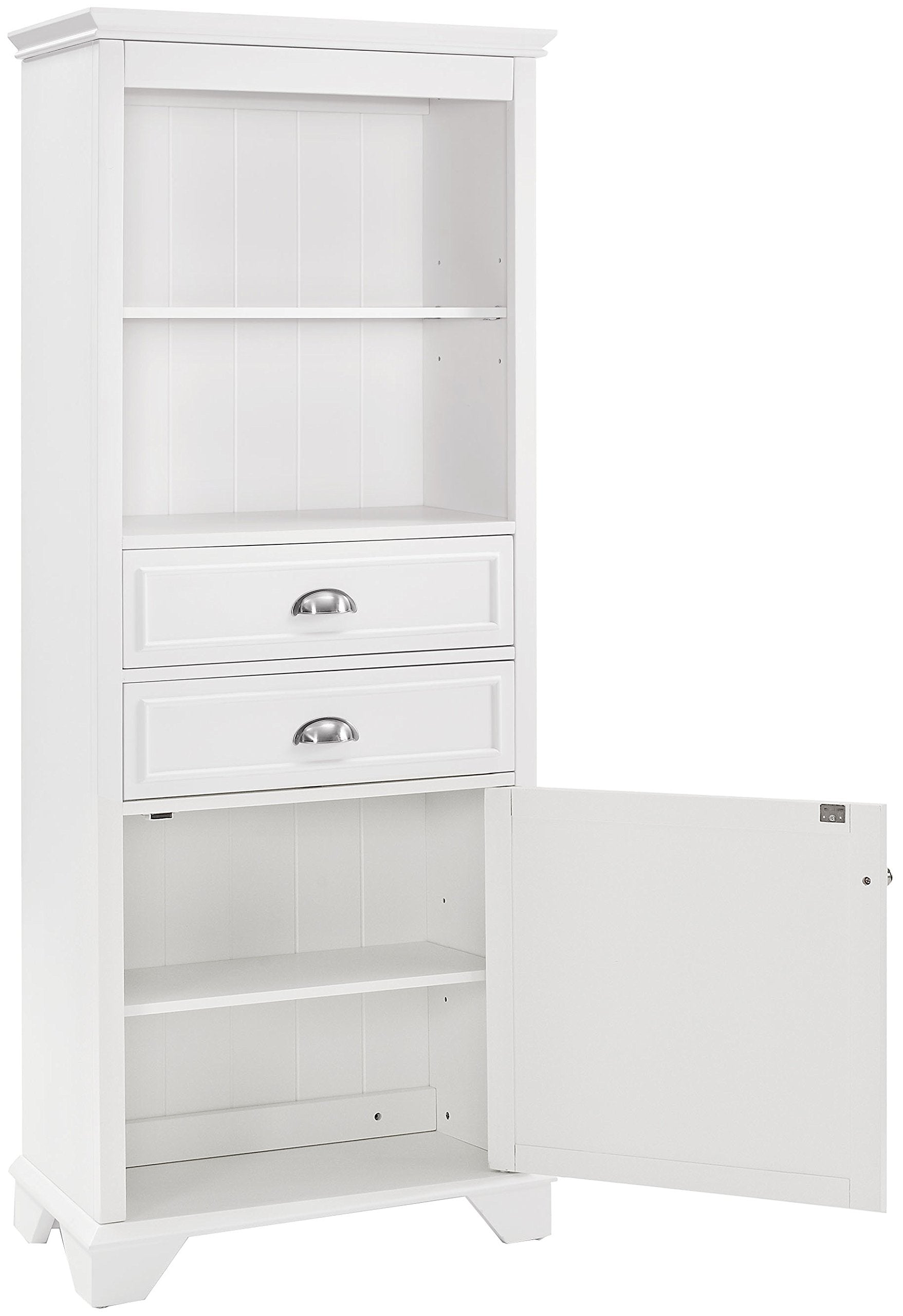 Crosley Furniture Lydia Tall Storage Cabinet and Bathroom Organizer with Shelves and Drawers, White