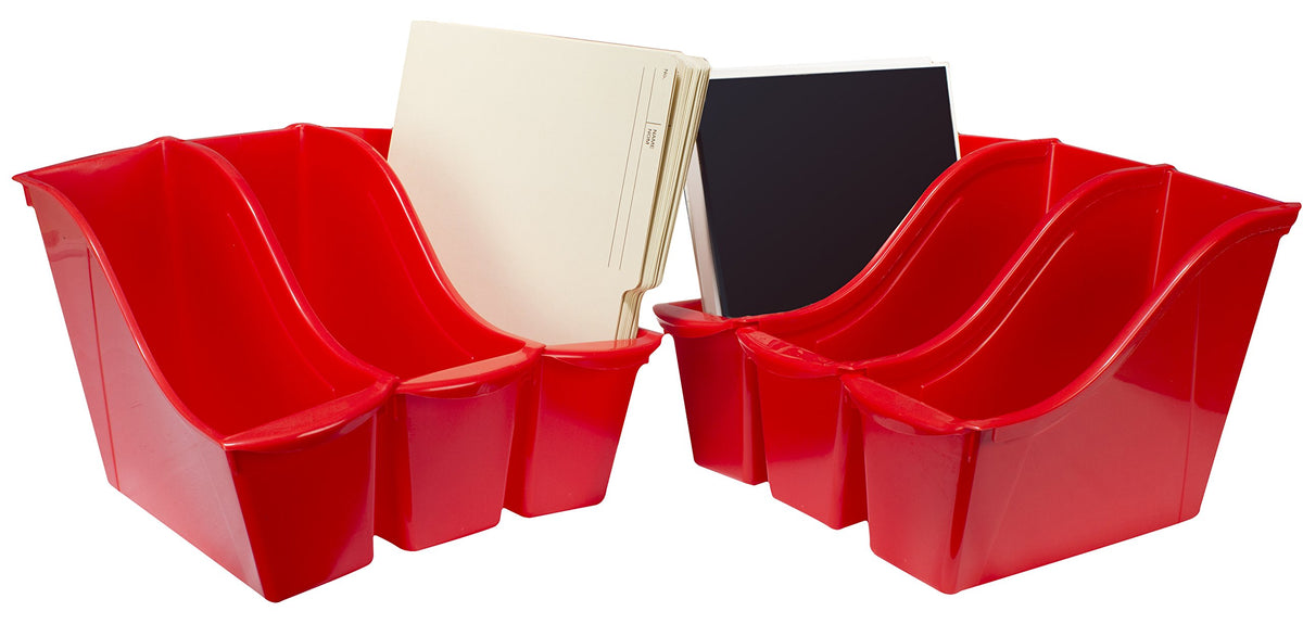 Storex Small Book Bin - Interlocking Plastic Organizer For Home, Office And Classroom, Red, 6-Pack (71109C06C)