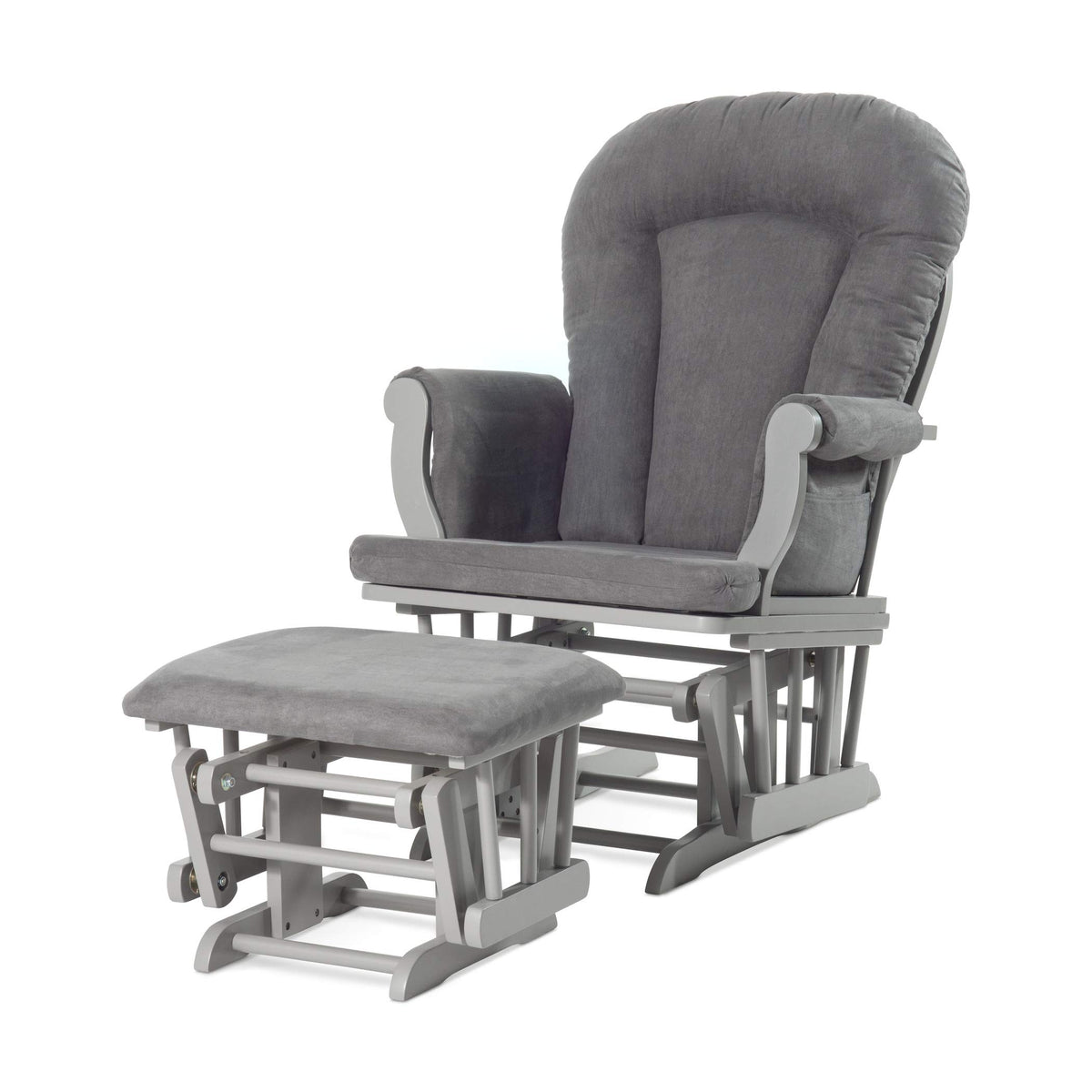 Child Craft Cozy Glider Rocker And Ottoman Set, Padded Cushion With Convenient Storage Pockets, Solid Wood Base & Frame (Cool Gray With Dark Gray Cushion)
