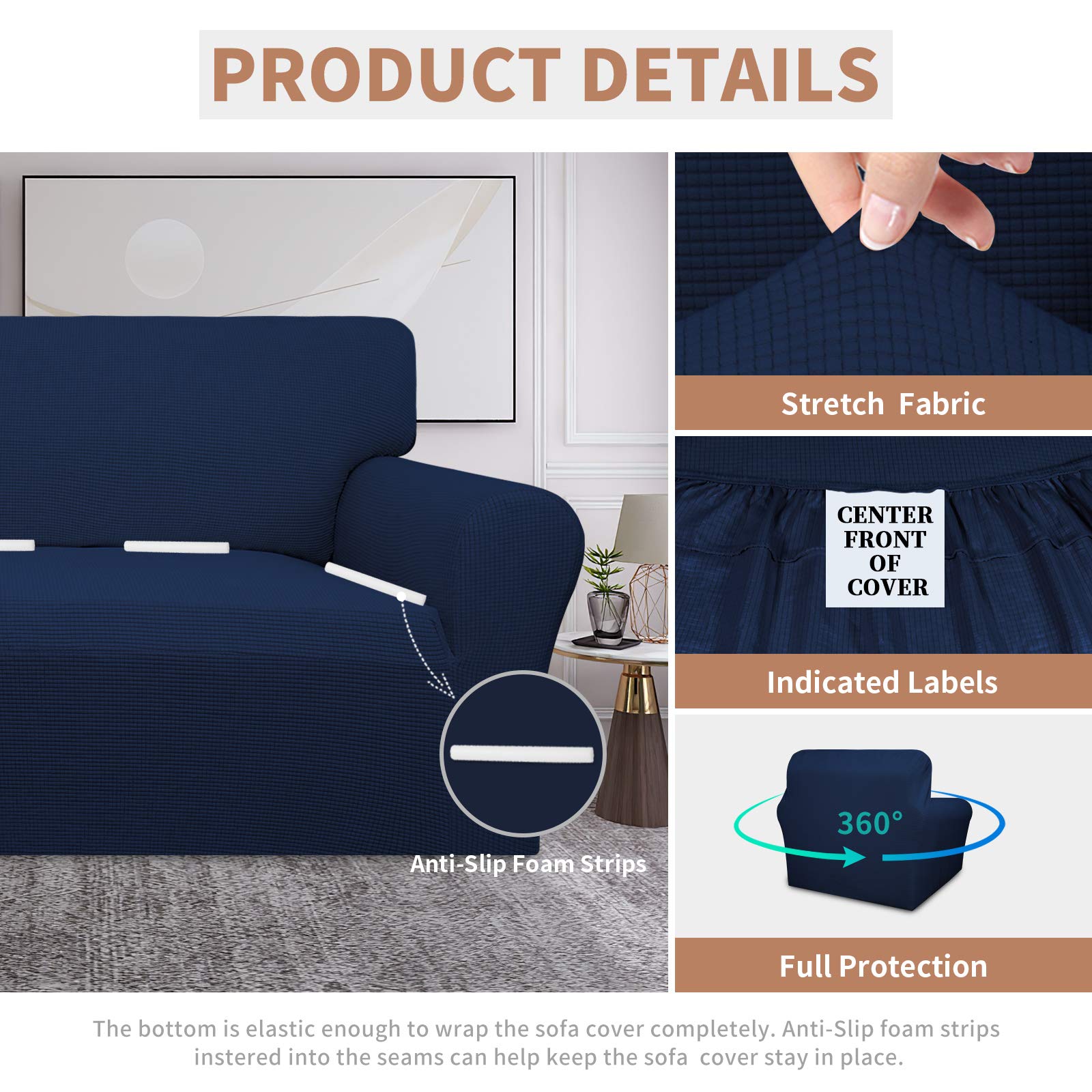 Easy-Going 100% Waterproof Chair Couch Cover, Dual Waterproof Sofa Cover, Stretch Jacquard Sofa Slipcover, Leakproof Furniture Protector For Kids, Pets, Dog And Cat (Chair, Navy)