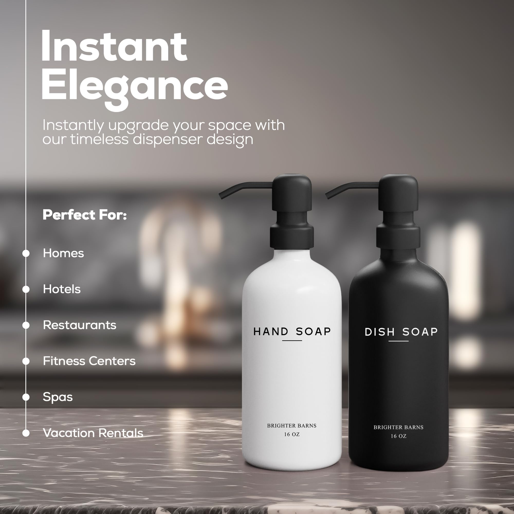 Luxury Glass Hand And Dish Soap Dispenser Set By Brighter Barns - Kitchen Soap Dispenser Set With Stainless Steel Pump - Liquid