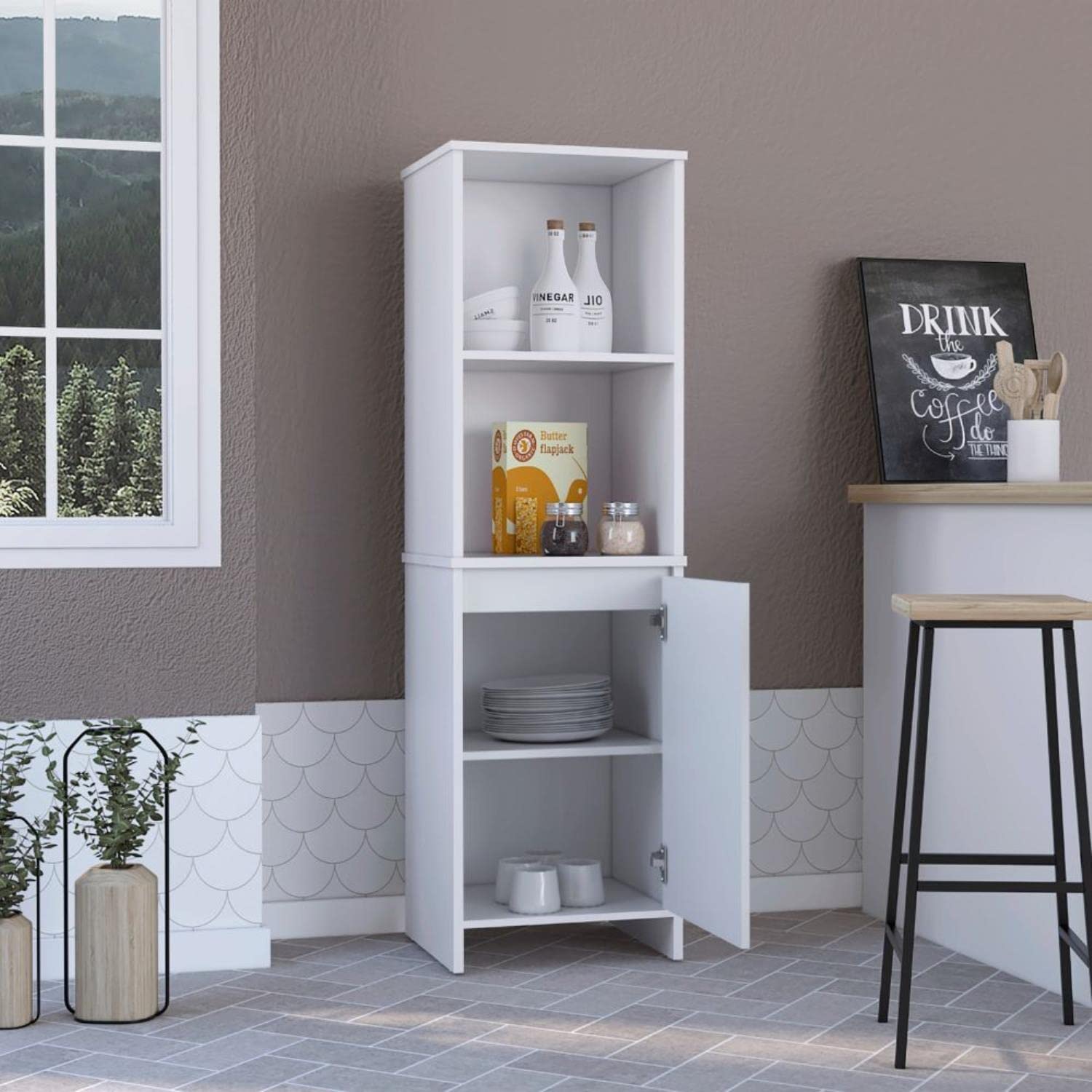 DEPOT E-SHOP Leticia Nightstand with Open Shelf and 2 Legs, Light Oak/White