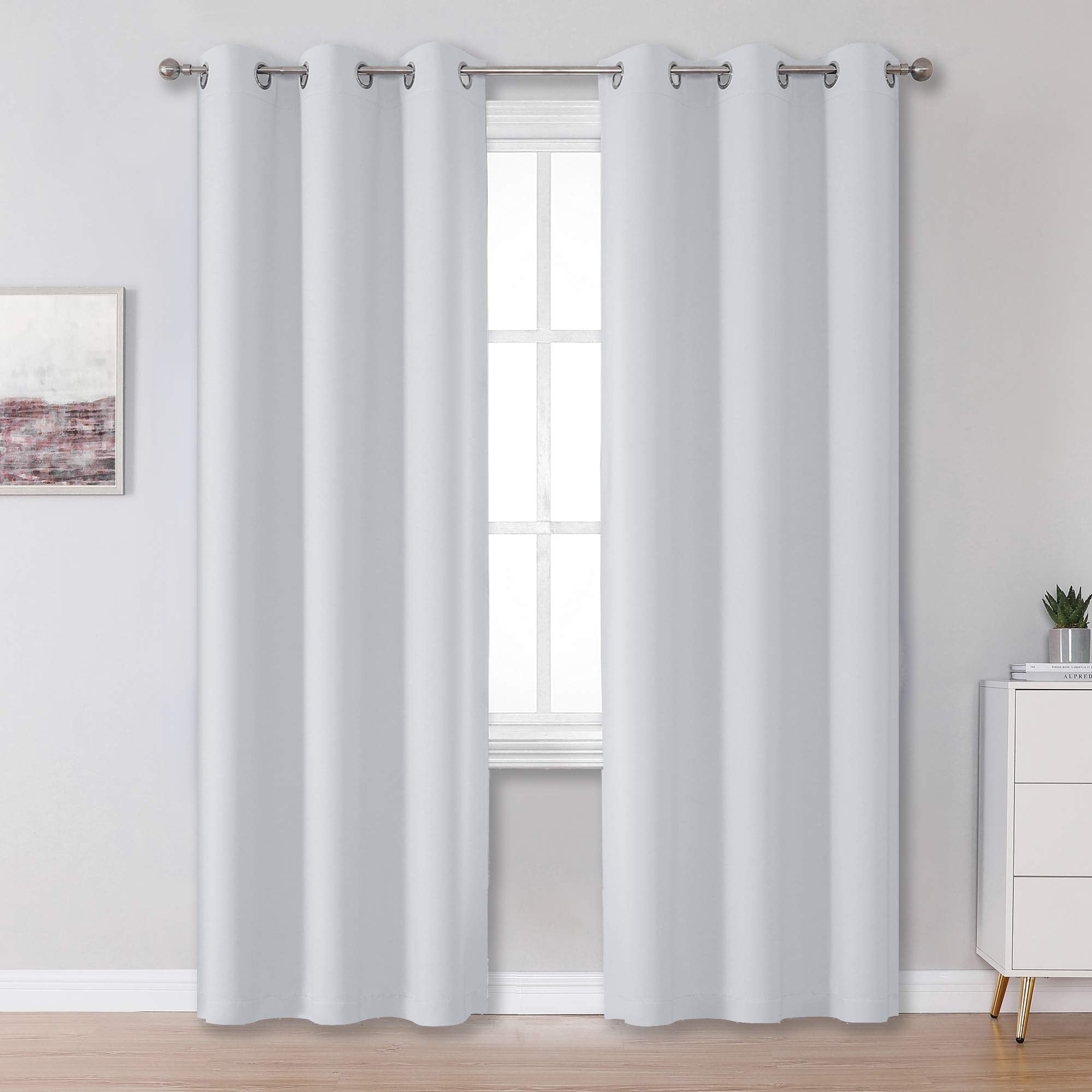 Dualife Greyish White Curtains For Bedroom Grommet Top Thermal Insulated Room Darkening Window Drapes For Living Room 84 Inch Le