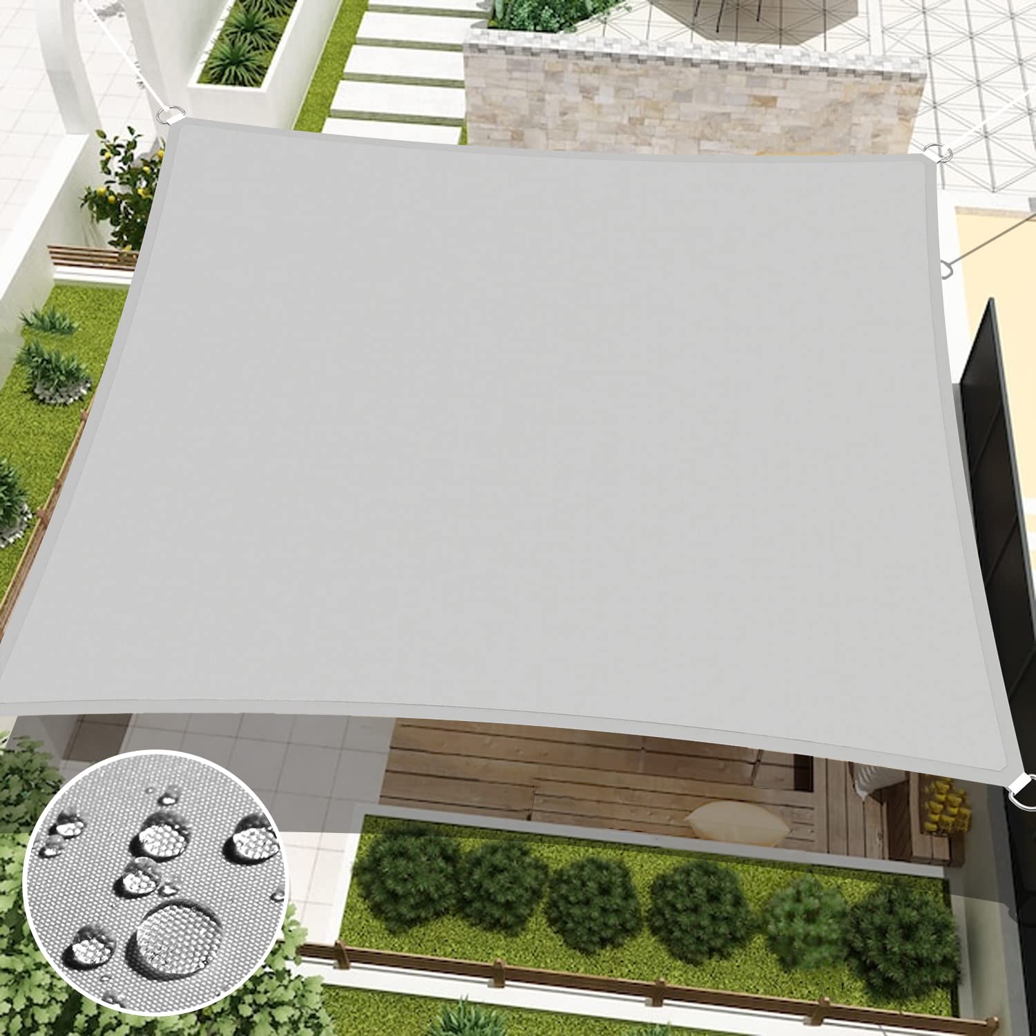 Floraleaf Light Grey Sun Shade Sail 12' X 12' Rectangular Waterproof Sun Sail Uv Block Canopy For Outdoor Patio Lawn Garden Back