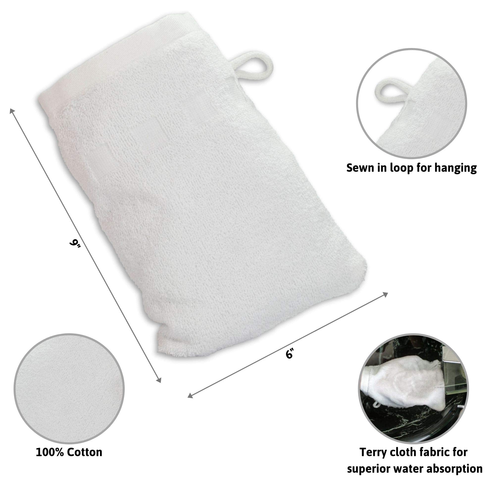 Made Easy Kit Bath Mitts - Pack Of 6 - (6'' X 9'') European Style Washcloth With Loop (Charcoal, 6 X 9 Inches)