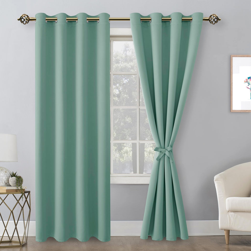 Hiasan Blackout Curtains For Bedroom, 52 X 84 Inches Long - Thermal Insulated & Light Blocking Window Curtains For Living Room, 2 Drape Panels Sewn With Tiebacks, Sage Green