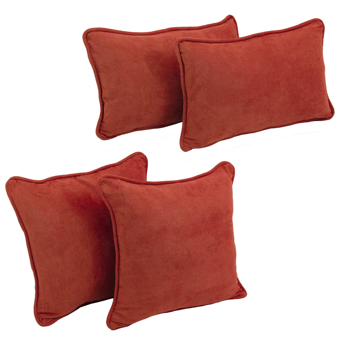 Blazing Needles Corded Microsuede Throw Pillow Set, Cardinal Red 4 Count