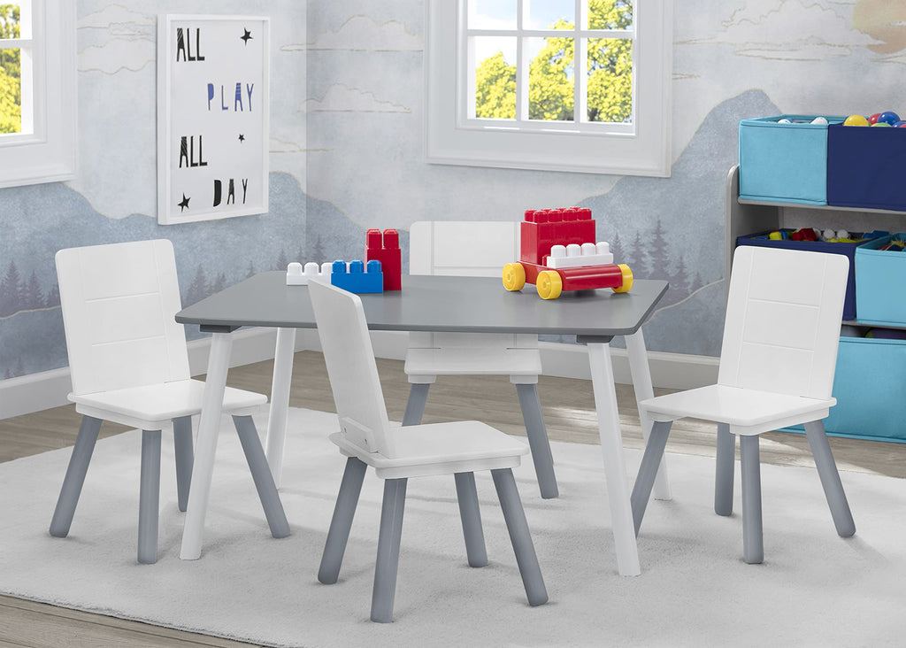 Delta Children Kids Table And Chair Set (4 Chairs Included) - Ideal For Arts & Crafts, Snack Time, Homeschooling, Homework & More, Grey/White