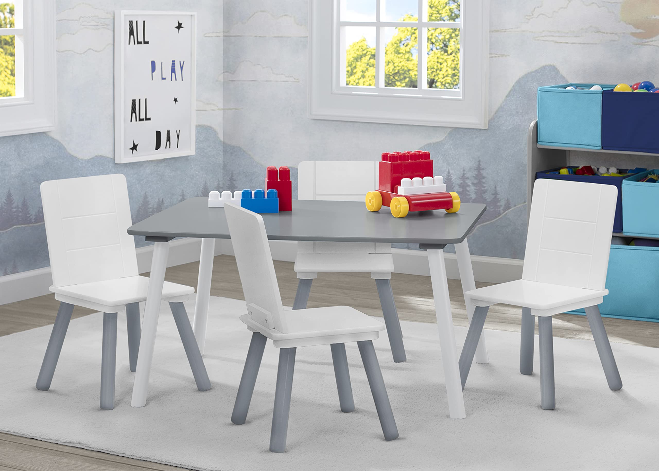 Delta Children Kids Table And Chair Set (4 Chairs Included) - Ideal For Arts & Crafts, Snack Time, Homeschooling, Homework & More, Grey/White