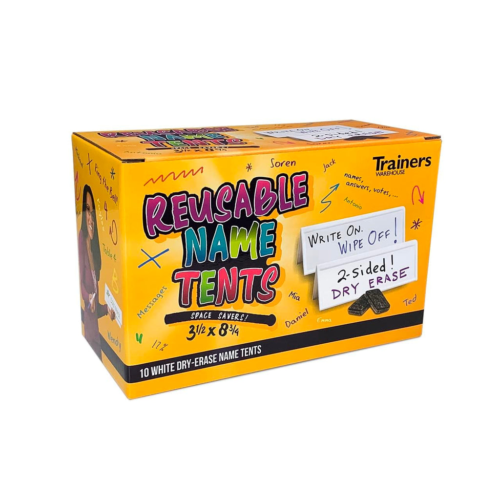 Trainers Warehouse Space-Saver Reusable Name Cards, White, Dry-Erase Tent, 8.75' X 3' (10)