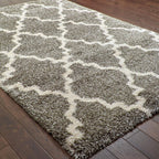 HomeRoots 507898 10 x 13 ft. Gray & Ivory Geometric Shag Power Loom Stain Resistant Rectangle Area Rug