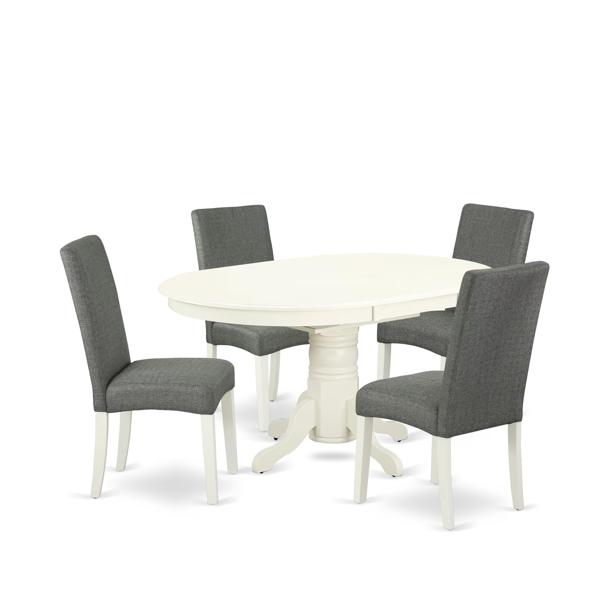 East West Furniture Avdr5-Lwh-07 5 Piece Dinette Set For 4 Includes An Oval Dining Table With Butterfly Leaf And 4 Gray Linen Fabric Parson Dining Room Chairs, 42X60 Inch, Linen White