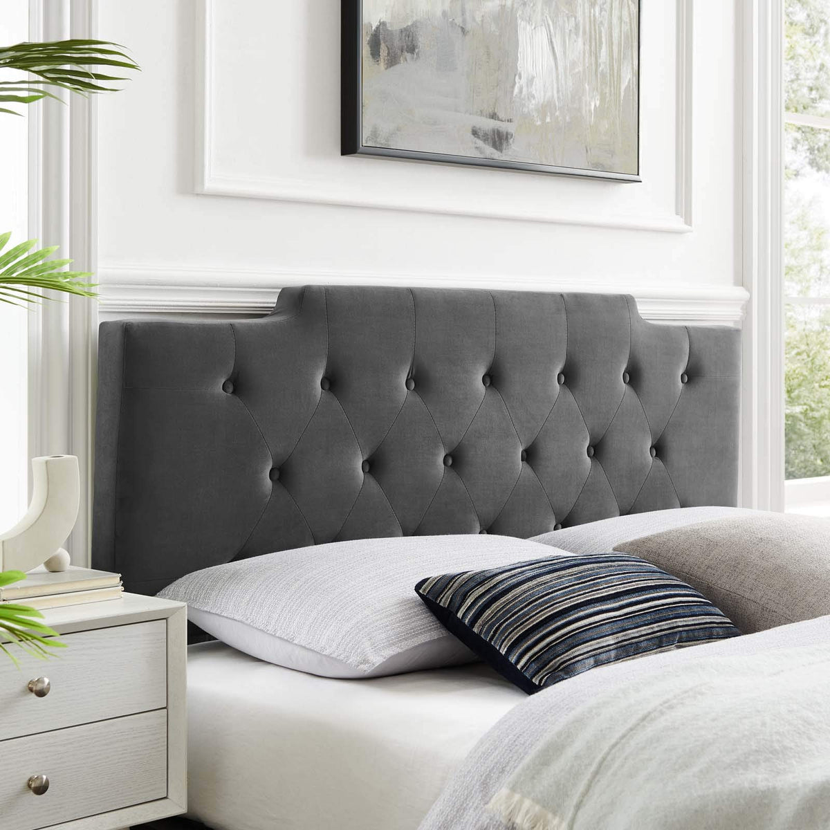 Modway Mod-6184-Cha Juliet Tufted Twin Performance Velvet Headboard, Charcoal