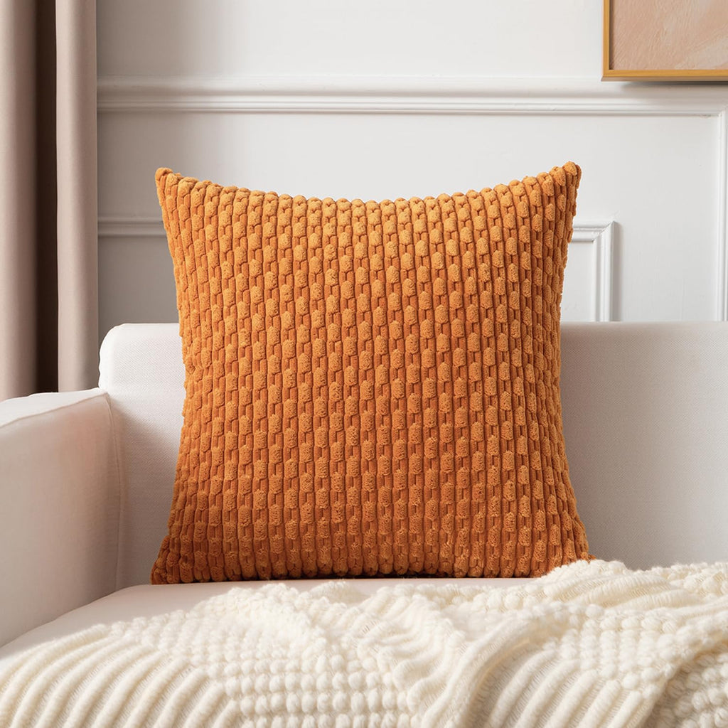 Kevin Textile Throw Pillow Covers Soft Corduroy Decorative Set Of 2 Boho Striped Pillow Covers Pillowcases Farmhouse Home Decor For Couch Bed Sofa Living Room 24X24 Inch Orange Yellow