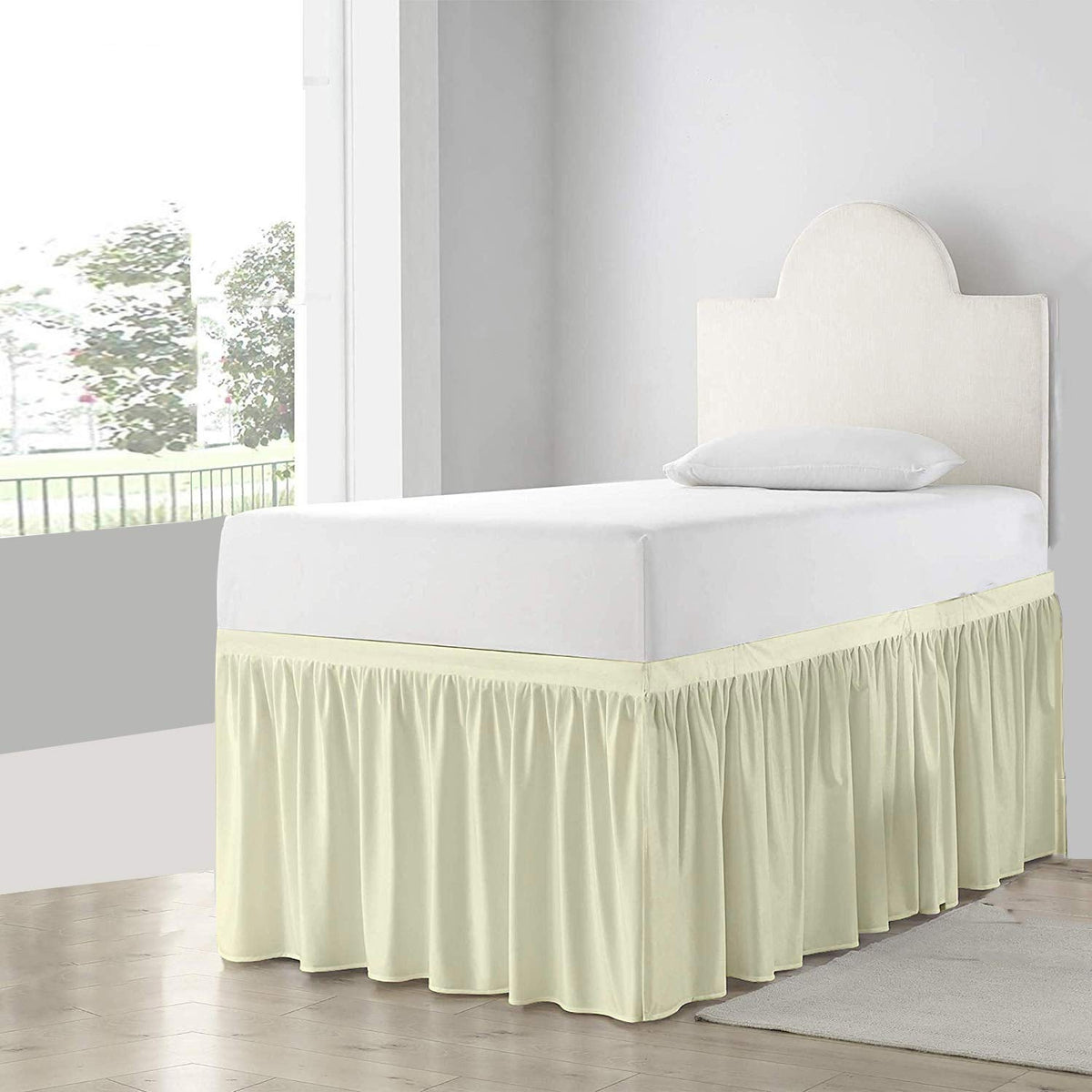 Cottingon,Dorm Room Bed Skirt,100% Microfiber,Ivory Solid -Twin Xl /50' Drop