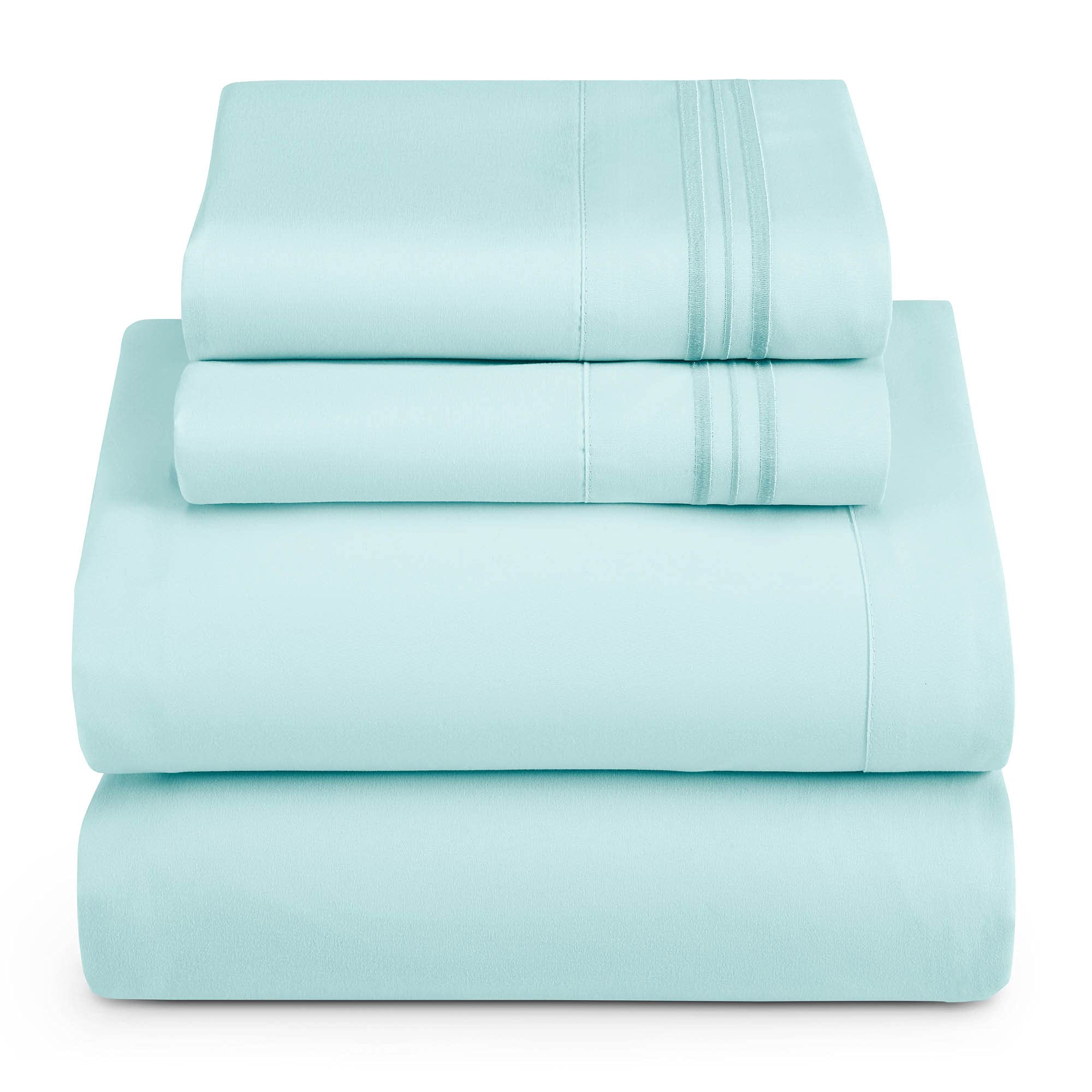 Hearth & Harbor Rv Short Queen Size Sheets - 4 Piece Bed Sheet Set, Hotel Luxury Double Brushed Bed Sheets - Extra Soft Bedding Sheets & Pillowcases, Short Queen, Aqua Blue