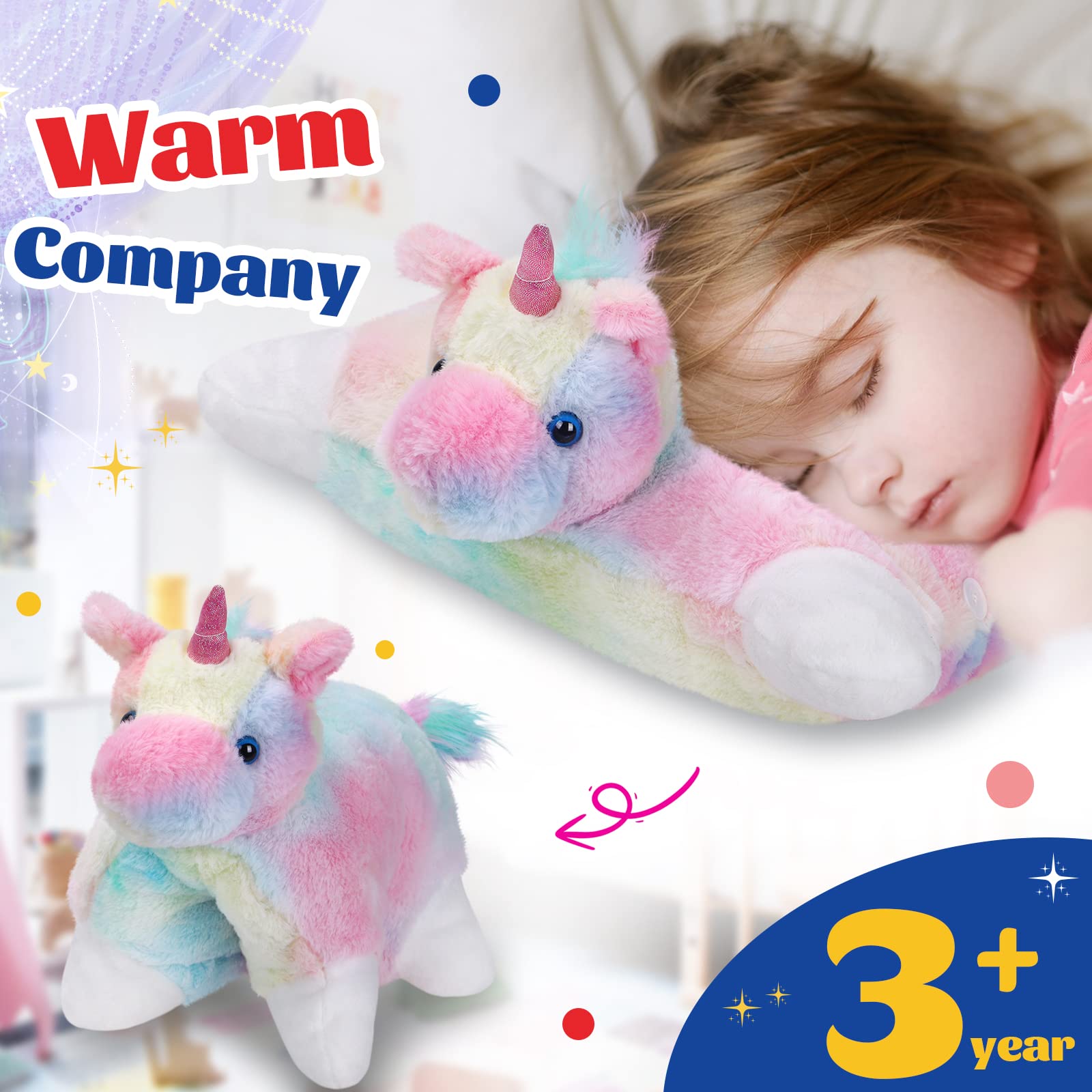Glow Guards 16' Rainbow Unicorn Stuffed Animal Cute Soft Lovely Colorful Plush Toy Pillow Bedtime Sofa Decors Birthday Christma
