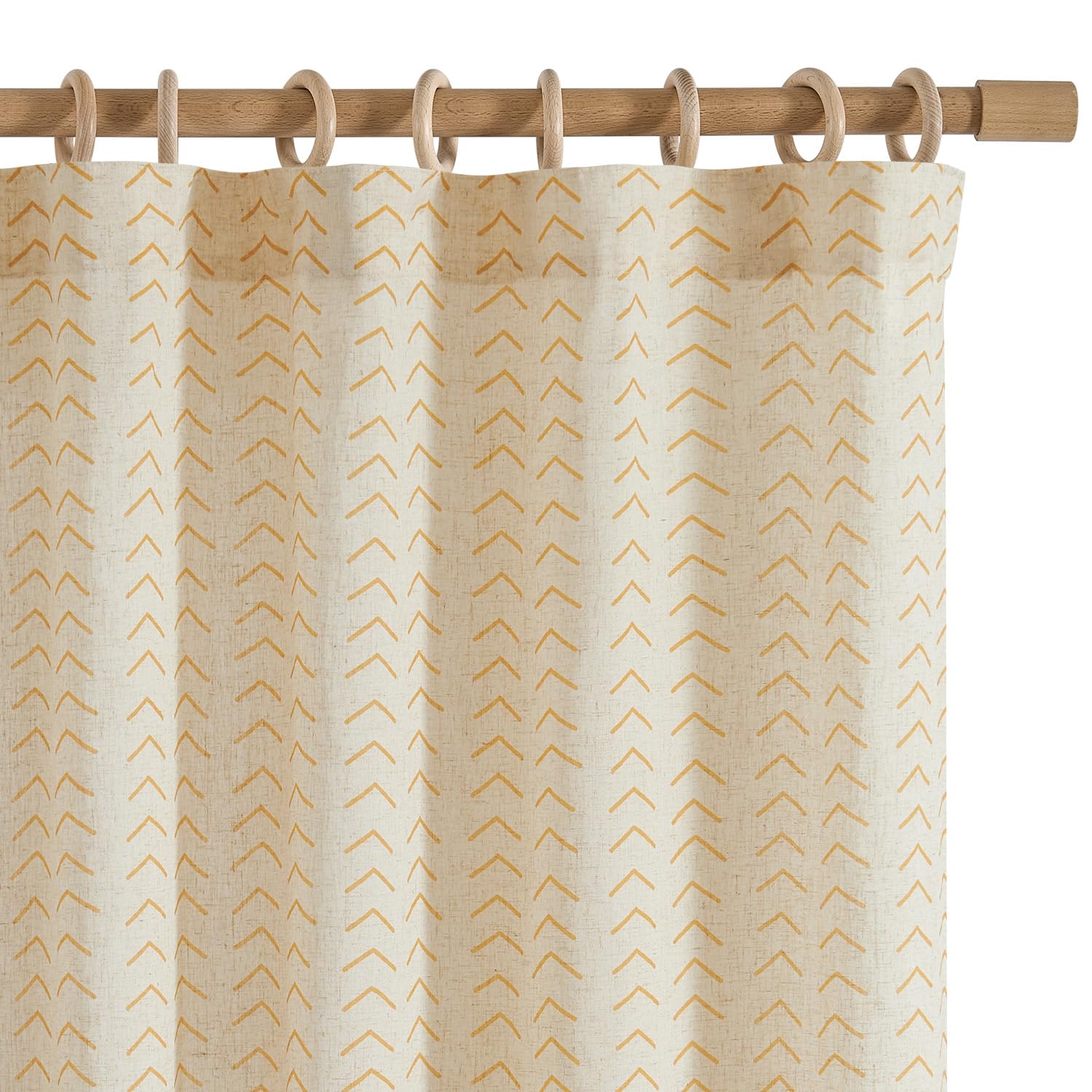 Jinchan Printed Linen Curtains, 96 Inches Long 2 Panels Boho Curtains For Living Room, Yellow Flax Linen Farmhouse Herringbone C