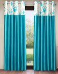 Fashion String 2 Pieces 3D Tulip Patch Grommet Polyester Long Door Curtains  9 Feet, Aqua