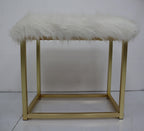 Acme Adao Vanity Mirror & Stool in Faux Fur Mirror Pink & Gold Finish