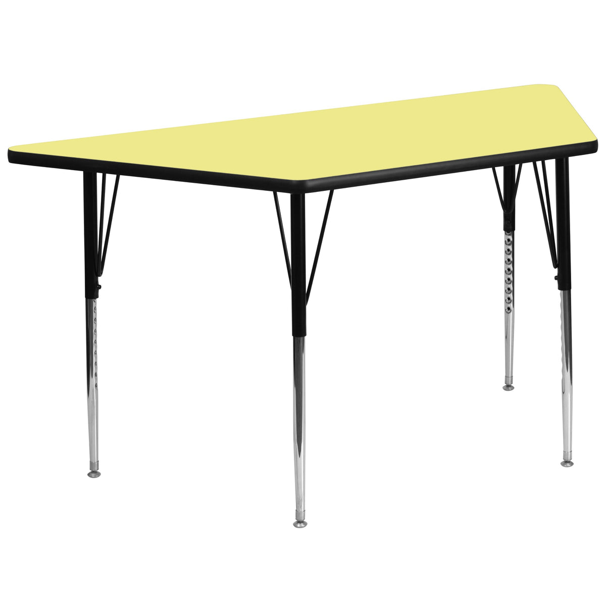 Flash Furniture Wren 29''W x 57''L Trapezoid Yellow Thermal Laminate Activity Table - Standard Height Adjustable Legs