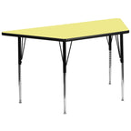 Flash Furniture Wren 29''W x 57''L Trapezoid Yellow Thermal Laminate Activity Table - Standard Height Adjustable Legs