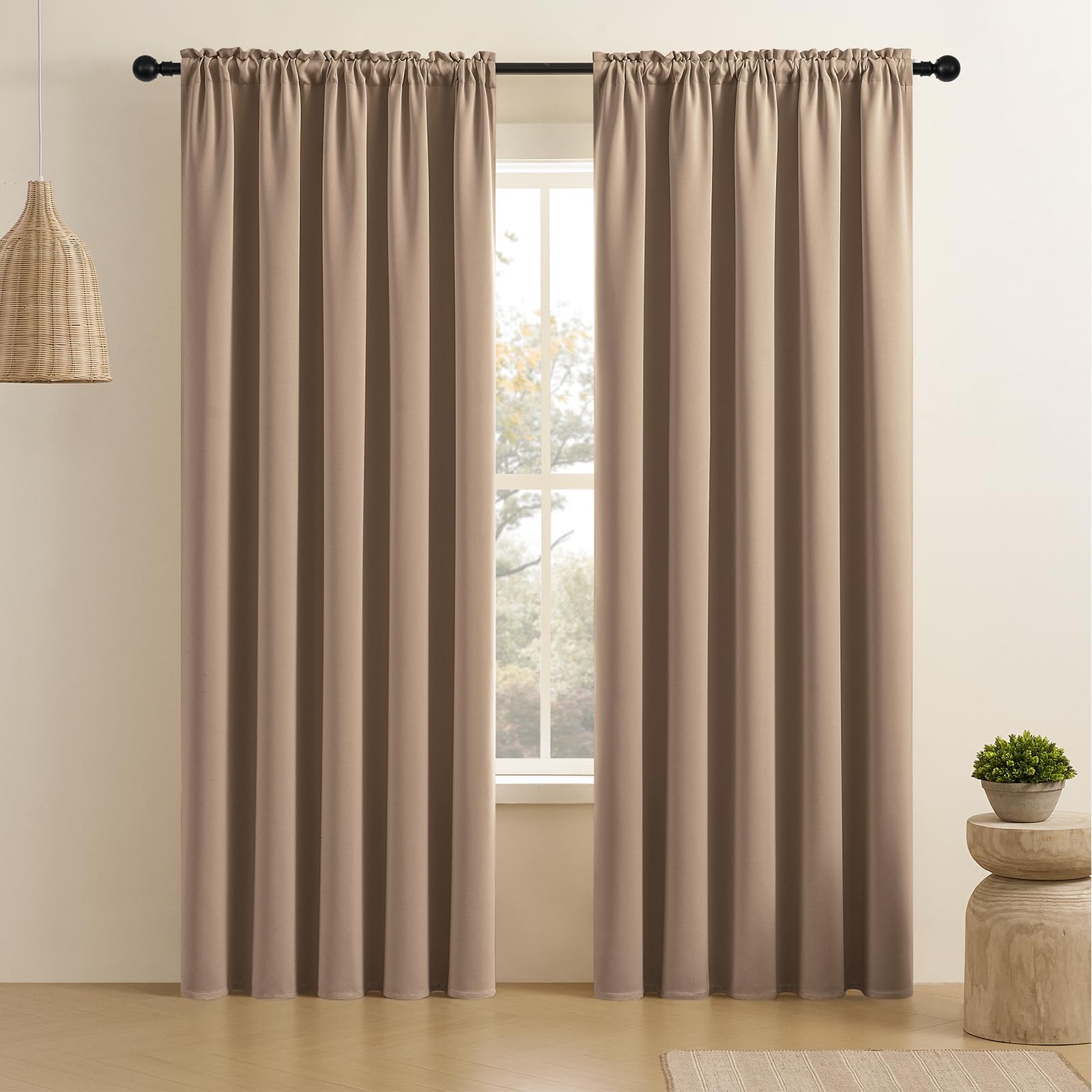 CUCRAF Khaki Blackout Curtains 90 inch Length 2 Panels Set, Rod Pocket Room Darkening Drapes for Bedroom Living Room, Insulated 