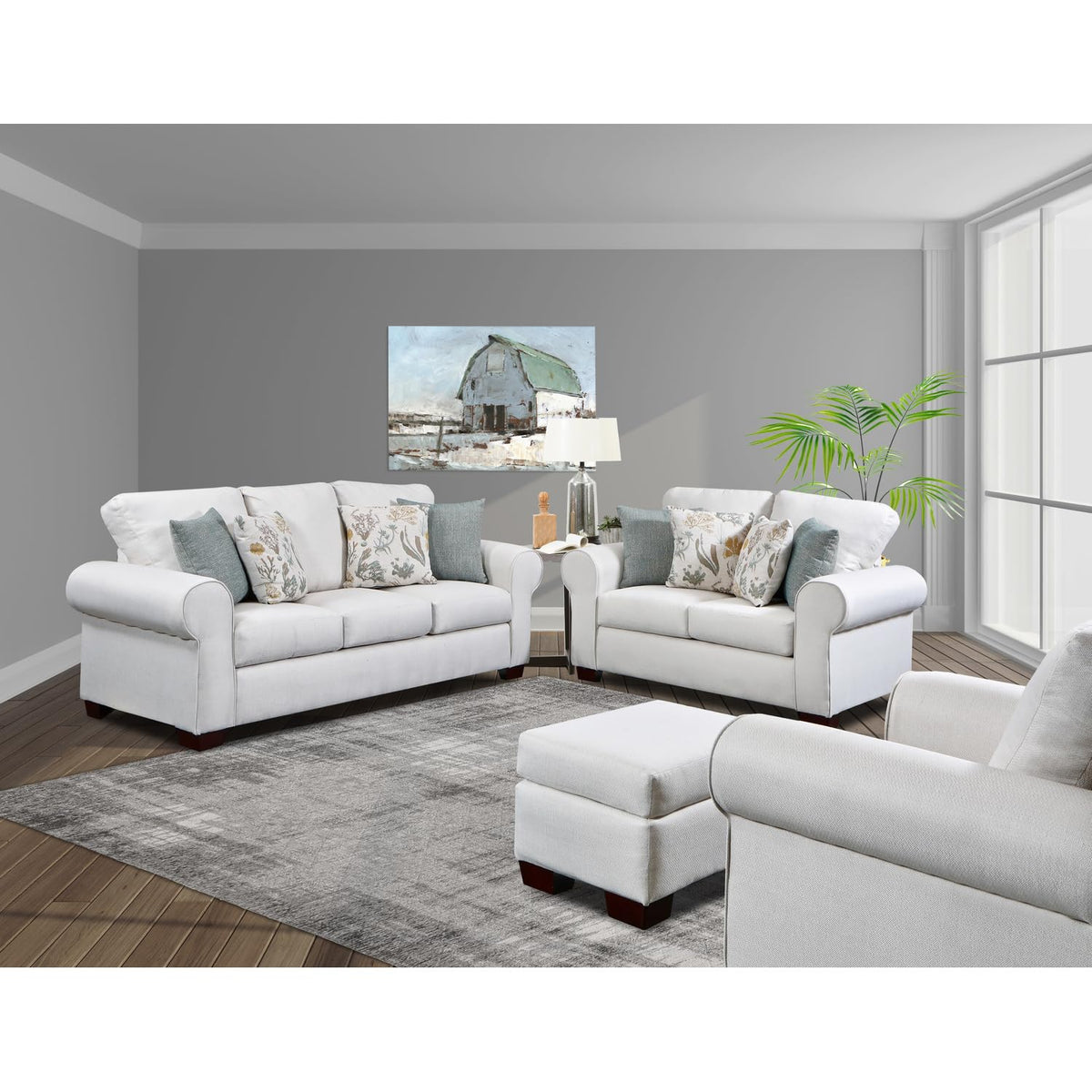 American Furniture Classics Beaujardin 4-Piece Set with Sleeper Sofas, Soft Washed Cream Tweed