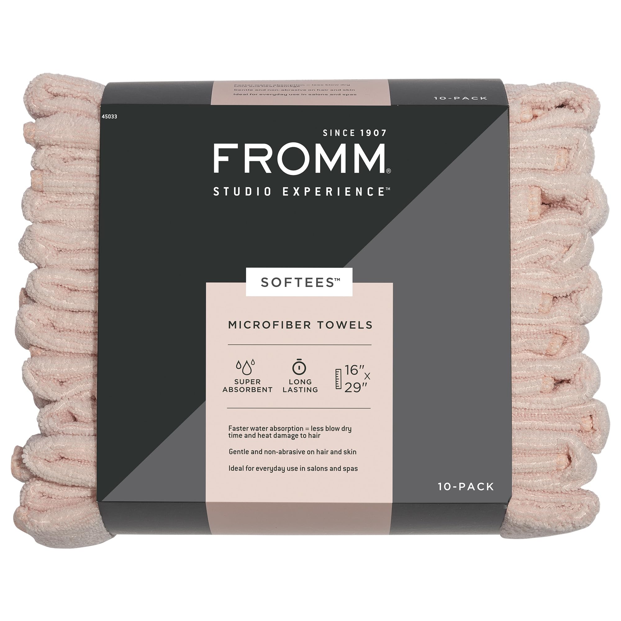 Fromm Softees Microfiber Salon Hair Towels for Hairstylists, Barbers, Spa, Gym in Light Pink, 16' by 29', 10 count Perfect Hai