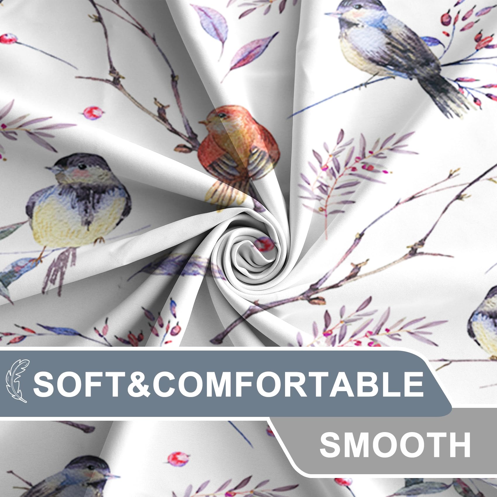 Awert Bird Shower Curtain With Hooks Colorfur Cheery Birds On Tree Branch Shower Curtain For Bathroom Waterproof Fabric Bathroom