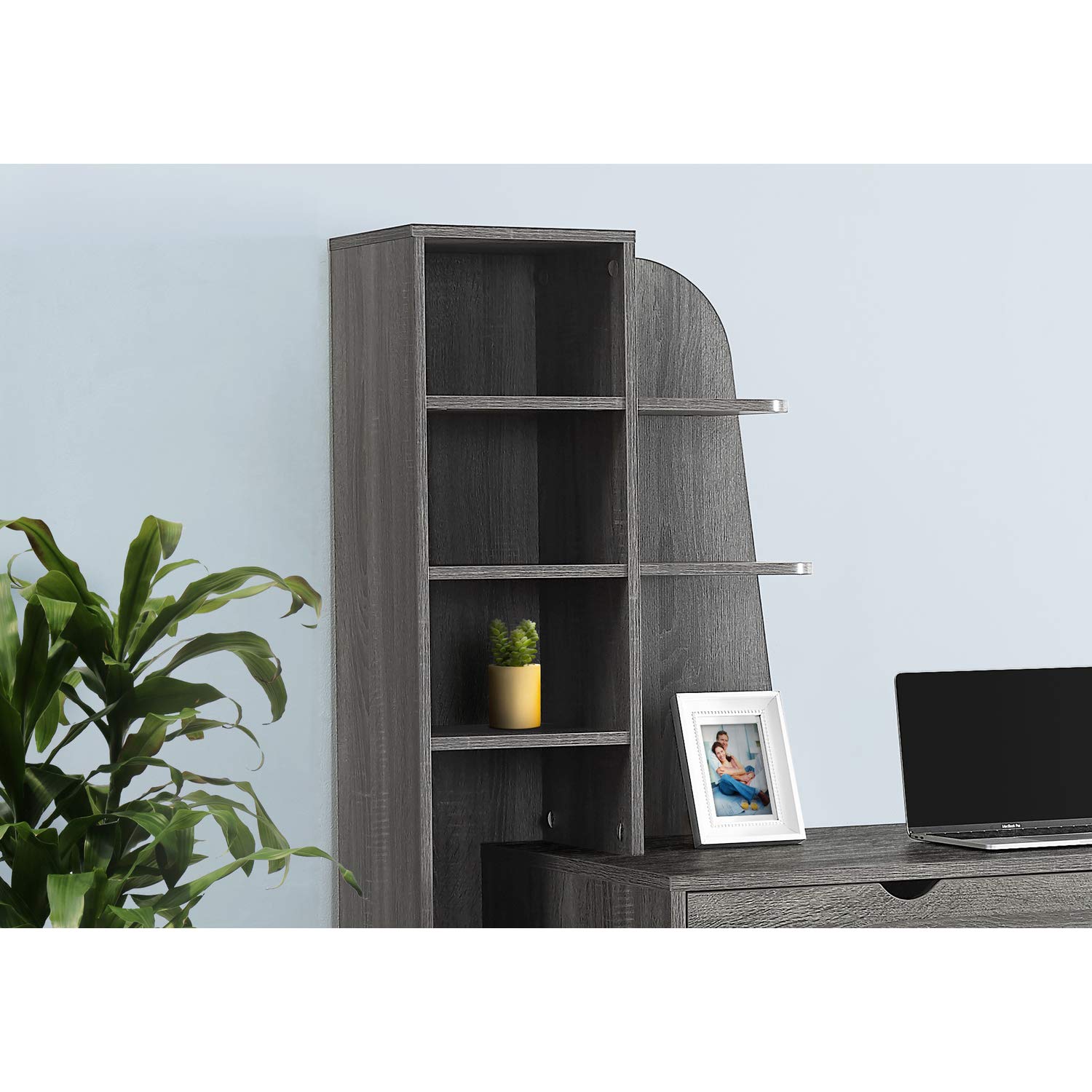 Monarch Specialties Large 2 Drawers Shelves-Bookcase for Home or Office Solid Wood Legs Computer Desk, Grey