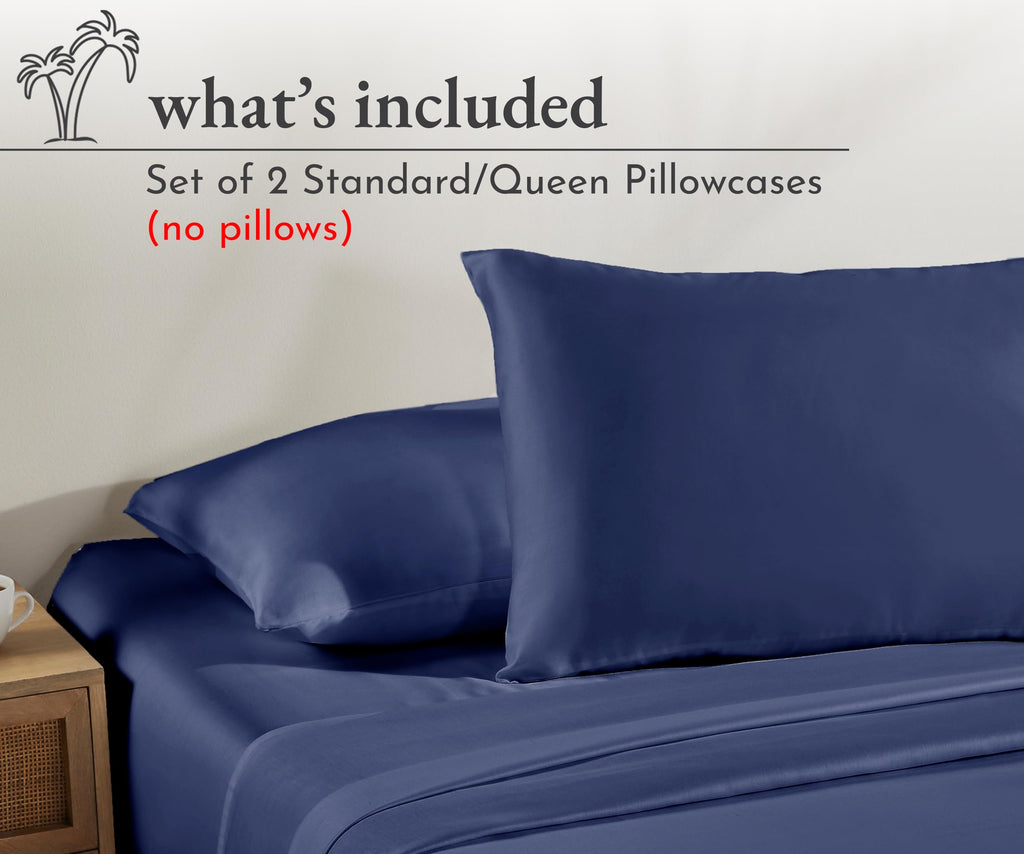 California Design Den 100% Cotton Pillowcases Standard/Queen Size Pillowcases - Set Of 2 Soft & Cooling Sateen Weave Cases, For Queen And Standard Size Pillows - Navy